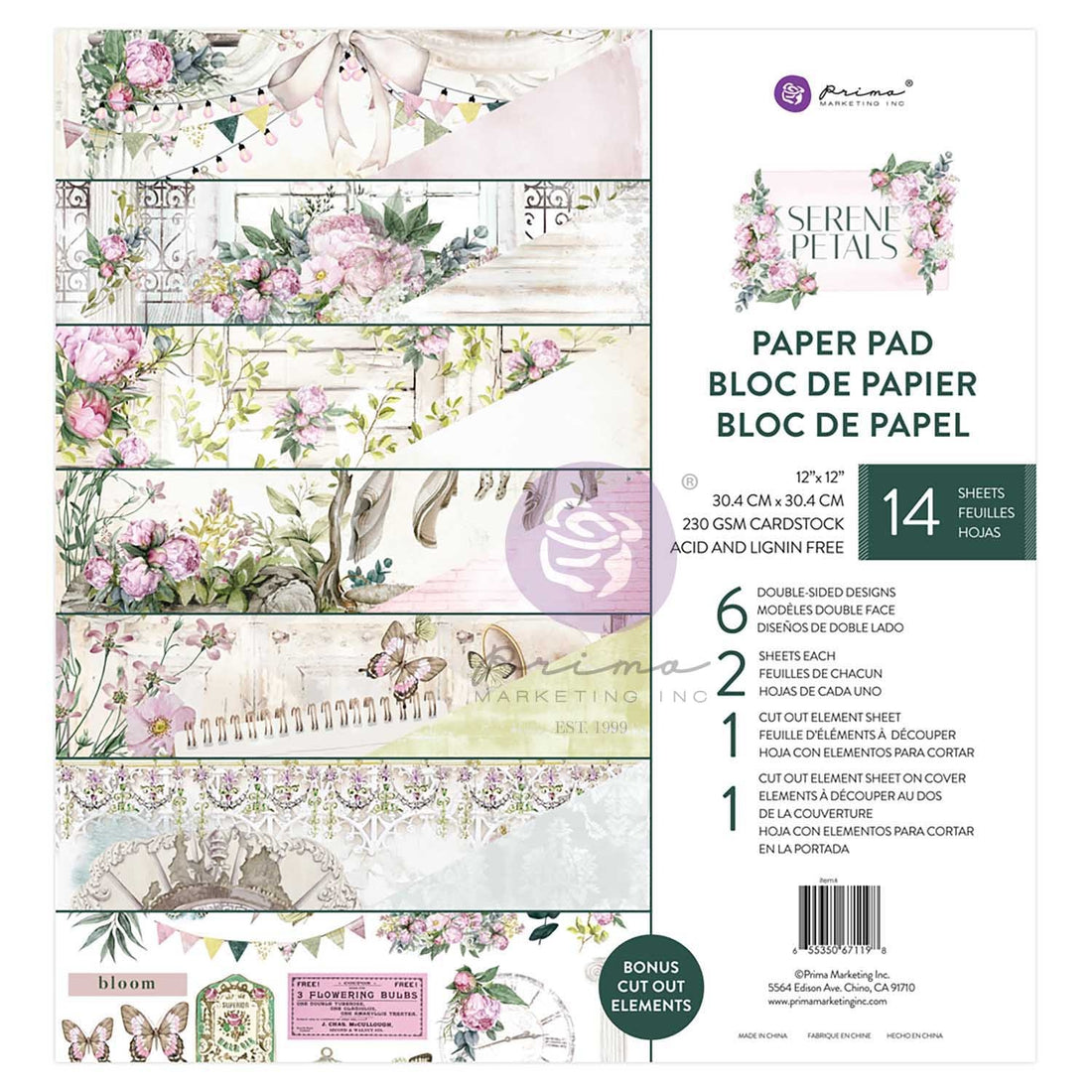 Prima SERENE PETALS PAPER PAD 12”X12” 14pc