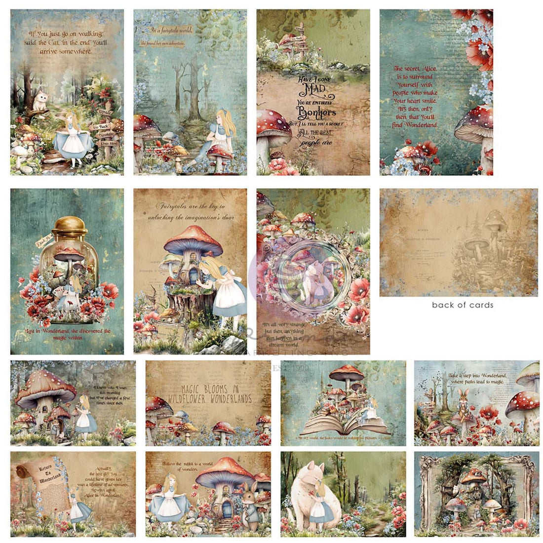 Prima RETURN TO WONDERLAND JOUNRALING CARDS 4”X6” 45pc