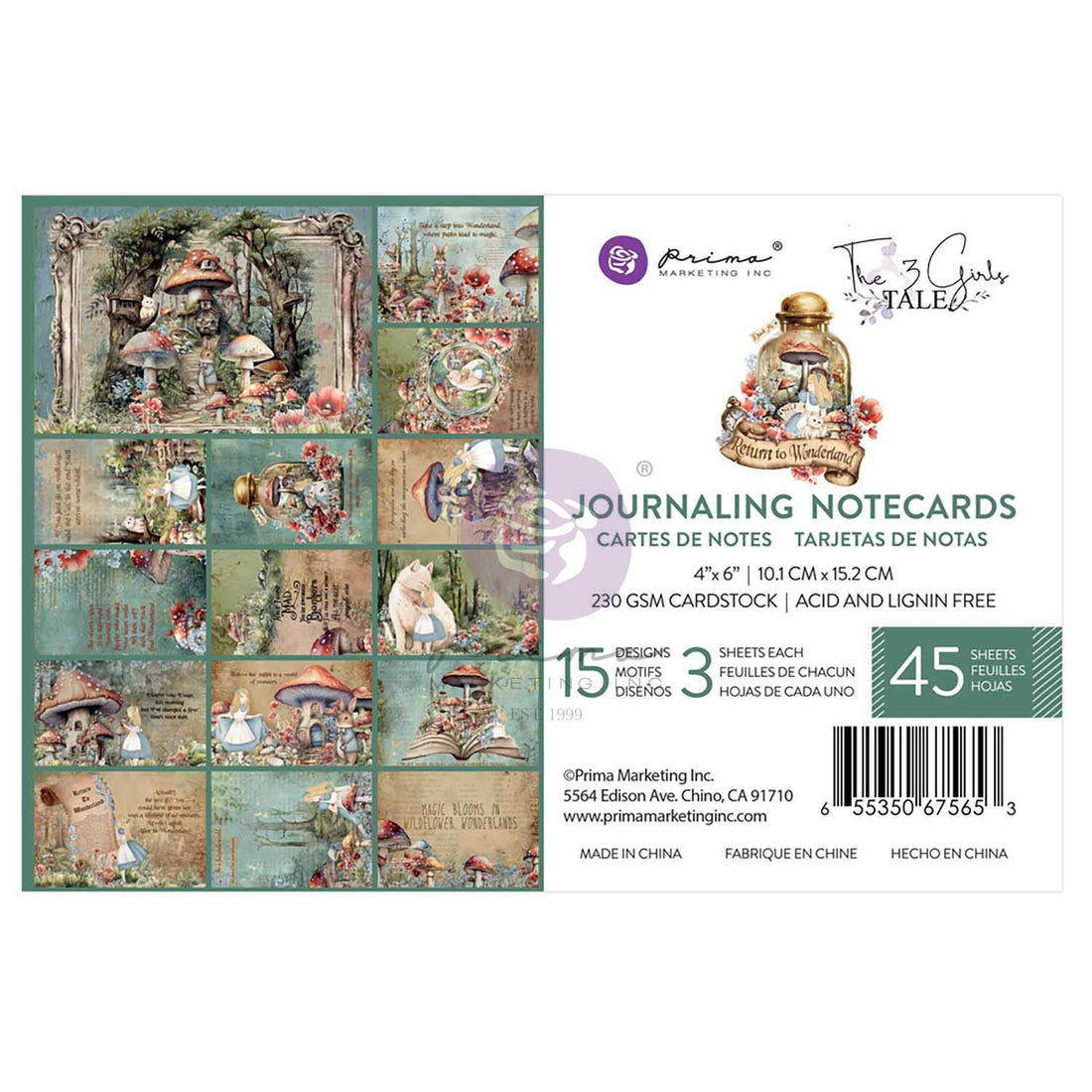 Prima RETURN TO WONDERLAND JOUNRALING CARDS 4”X6” 45pc