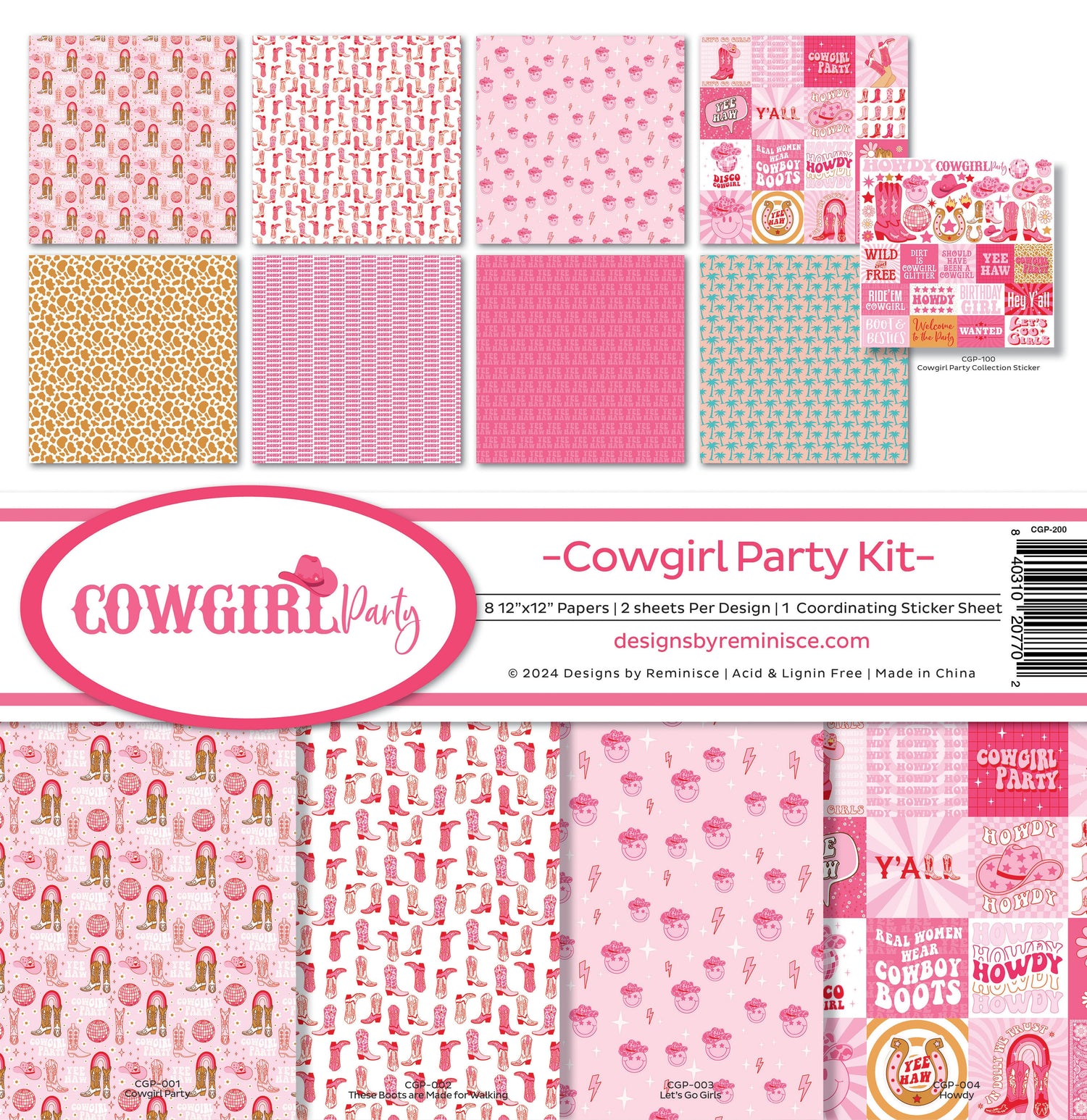 Reminisce COWGIRL PARTY KIT 12&quot;X12&quot; Scrapbook Paper 9pc