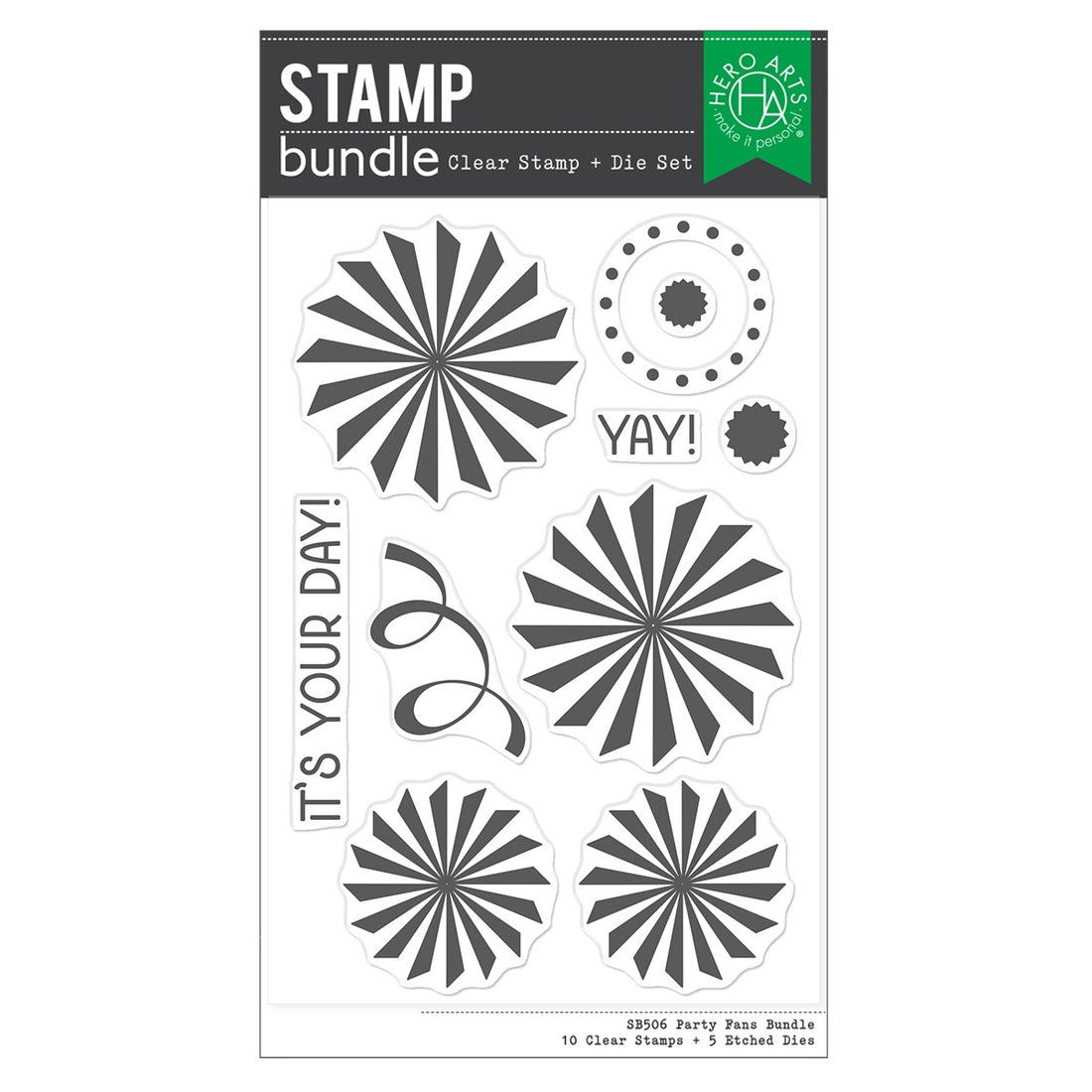 Hero Arts PARTY FANS BUNDLE Clear Stamp &amp; Die Set