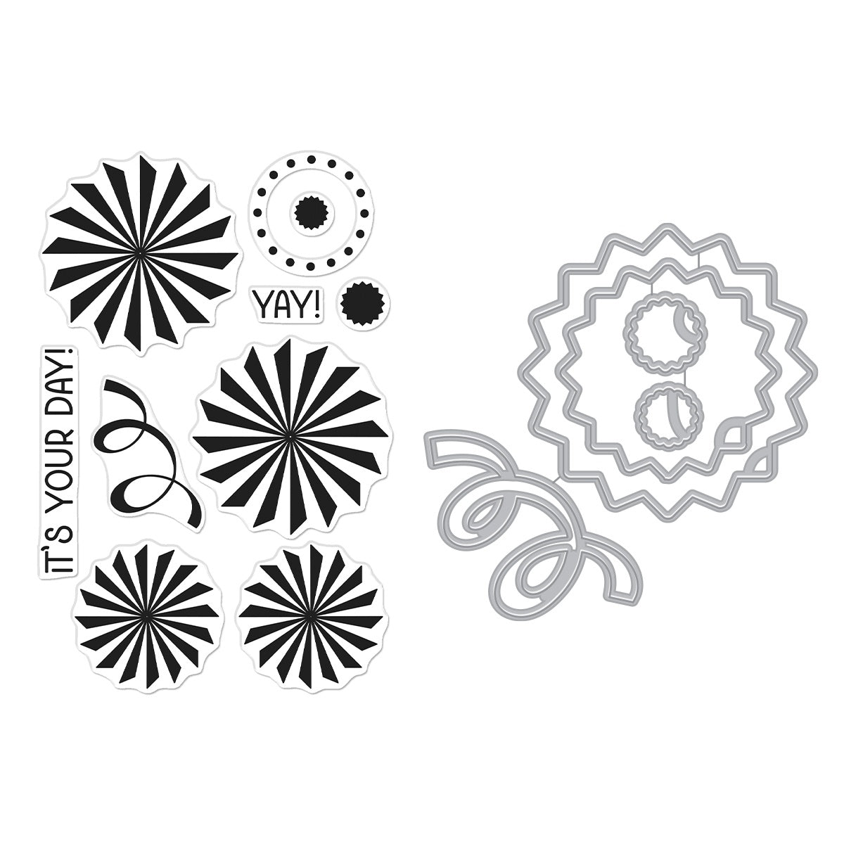 Hero Arts PARTY FANS BUNDLE Clear Stamp &amp; Die Set