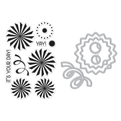 Hero Arts PARTY FANS BUNDLE Clear Stamp &amp; Die Set