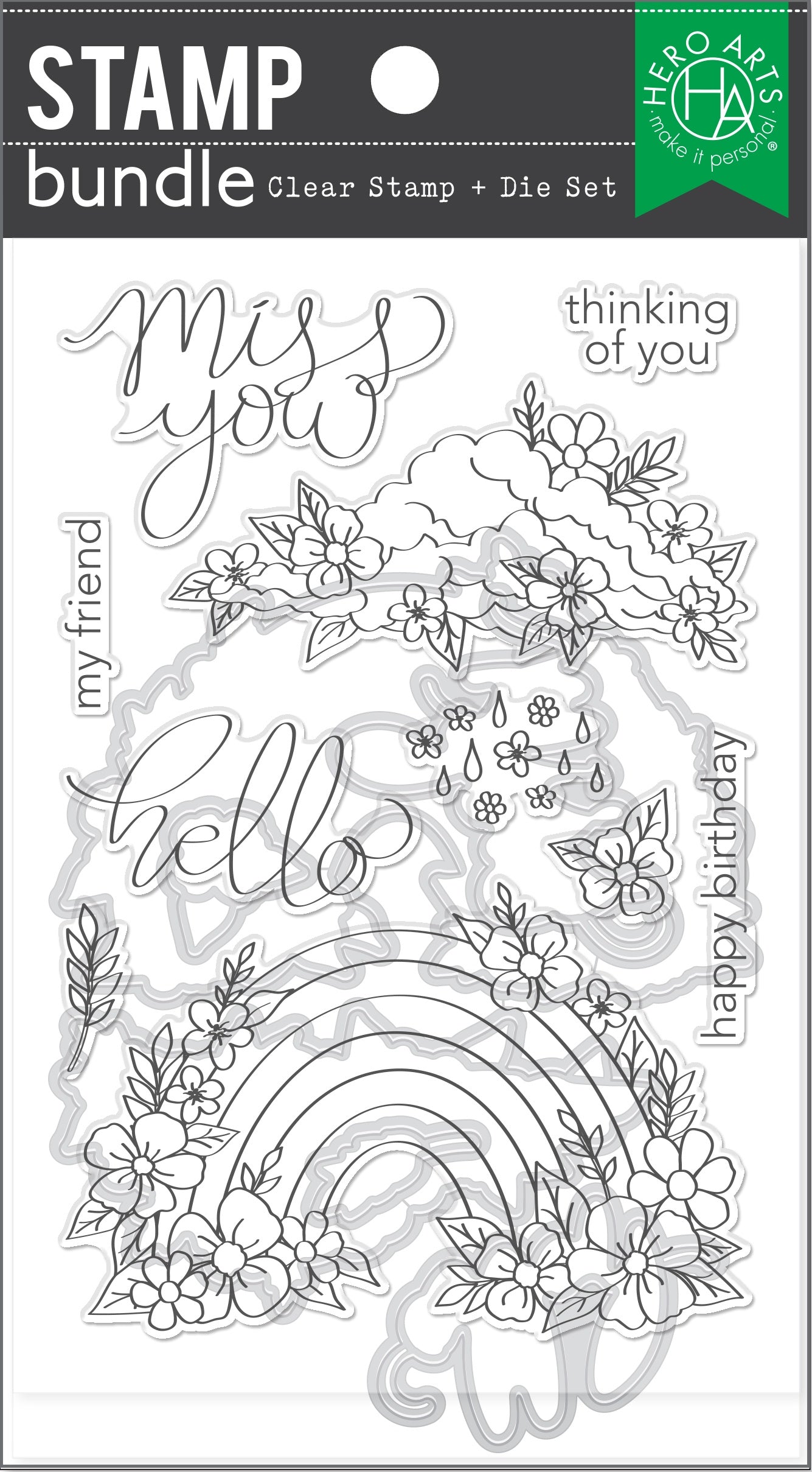 Hero Arts FLORAL RAINBOW &amp; CLOUDS BUNDLE Clear Stamp &amp; Die Set