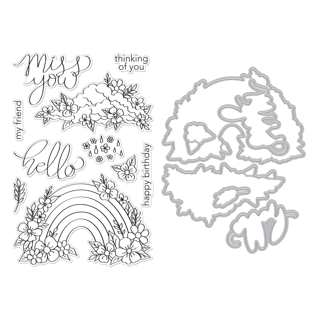 Hero Arts FLORAL RAINBOW &amp; CLOUDS BUNDLE Clear Stamp &amp; Die Set