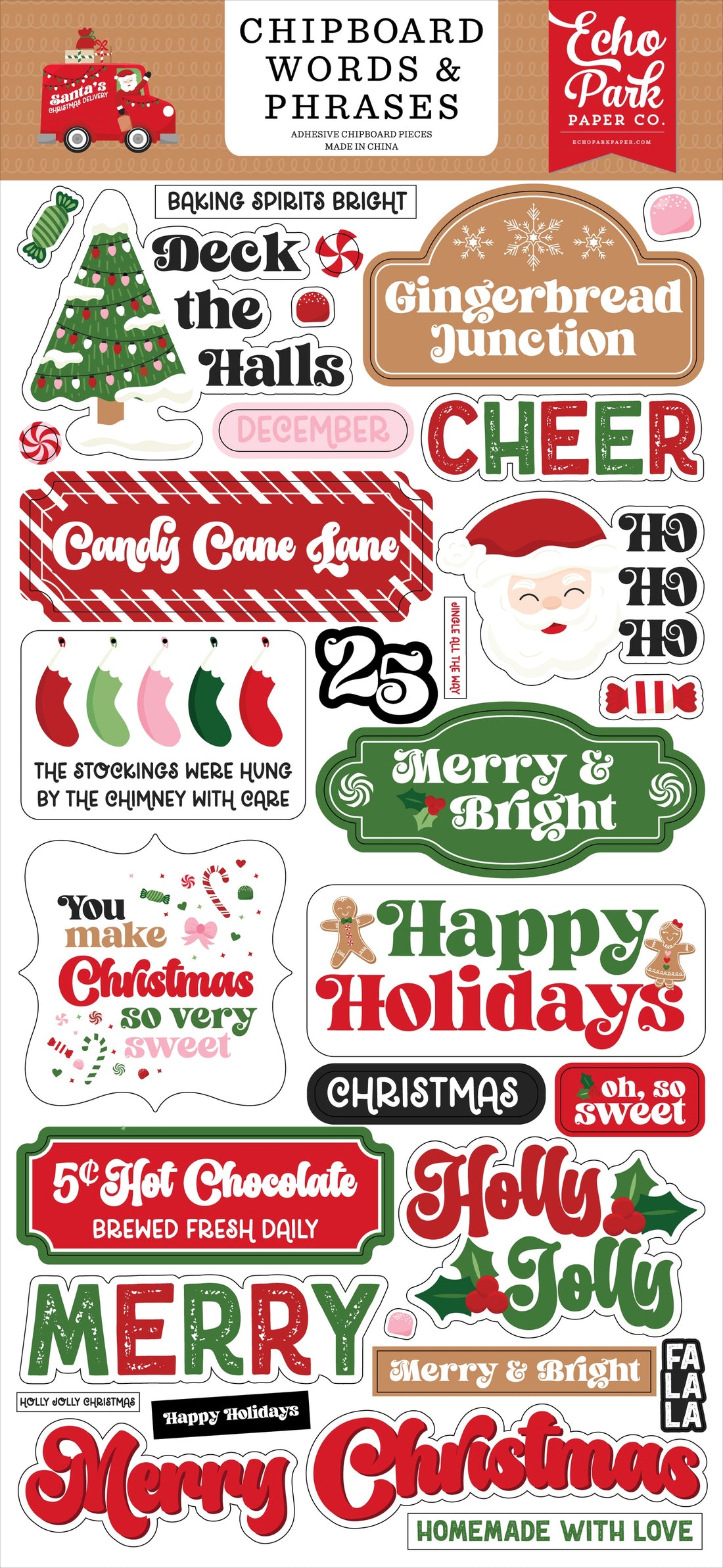 Echo Park SANTA’S CHRISTMAS DELIVERY Chipboard Words &amp; Phrases 27pc
