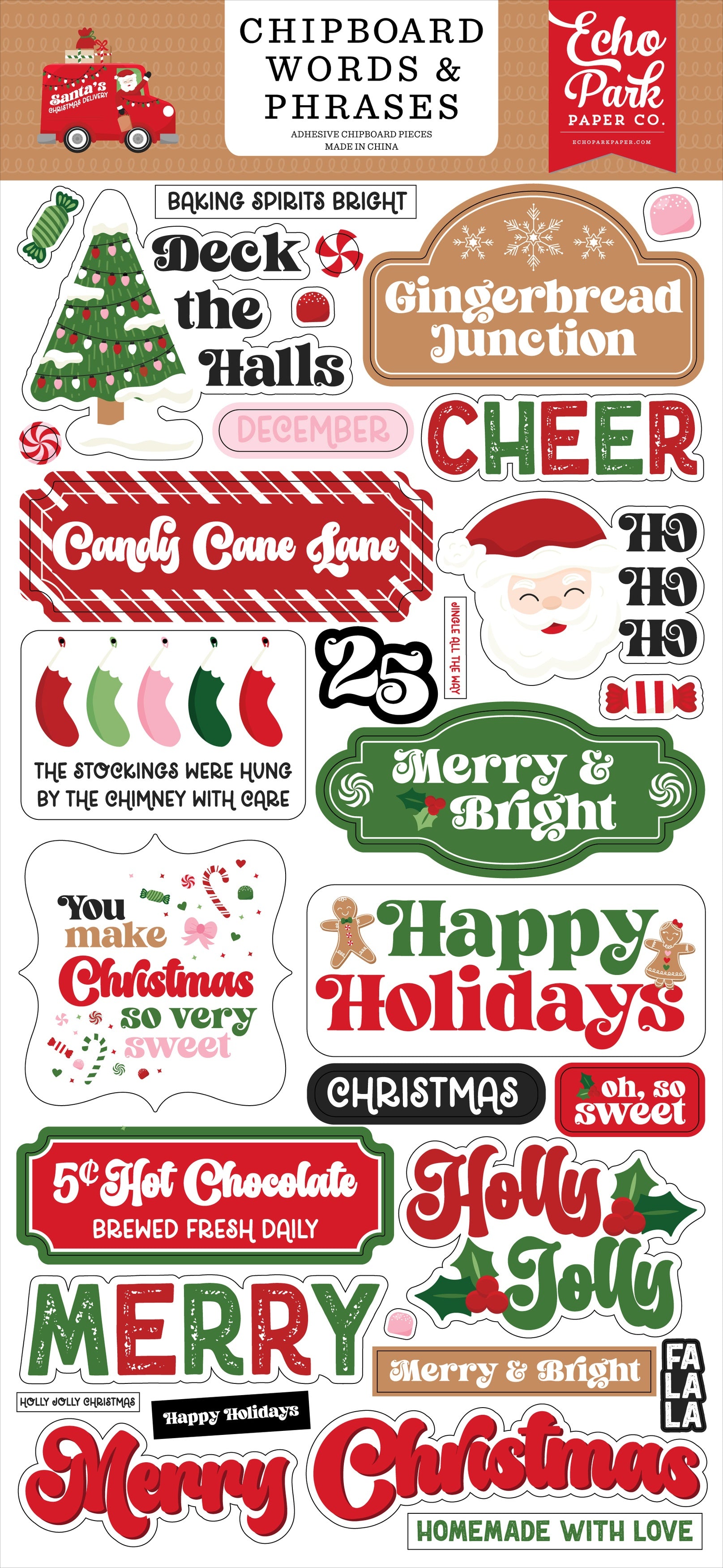 Echo Park SANTA’S CHRISTMAS DELIVERY Chipboard Words &amp; Phrases 27pc