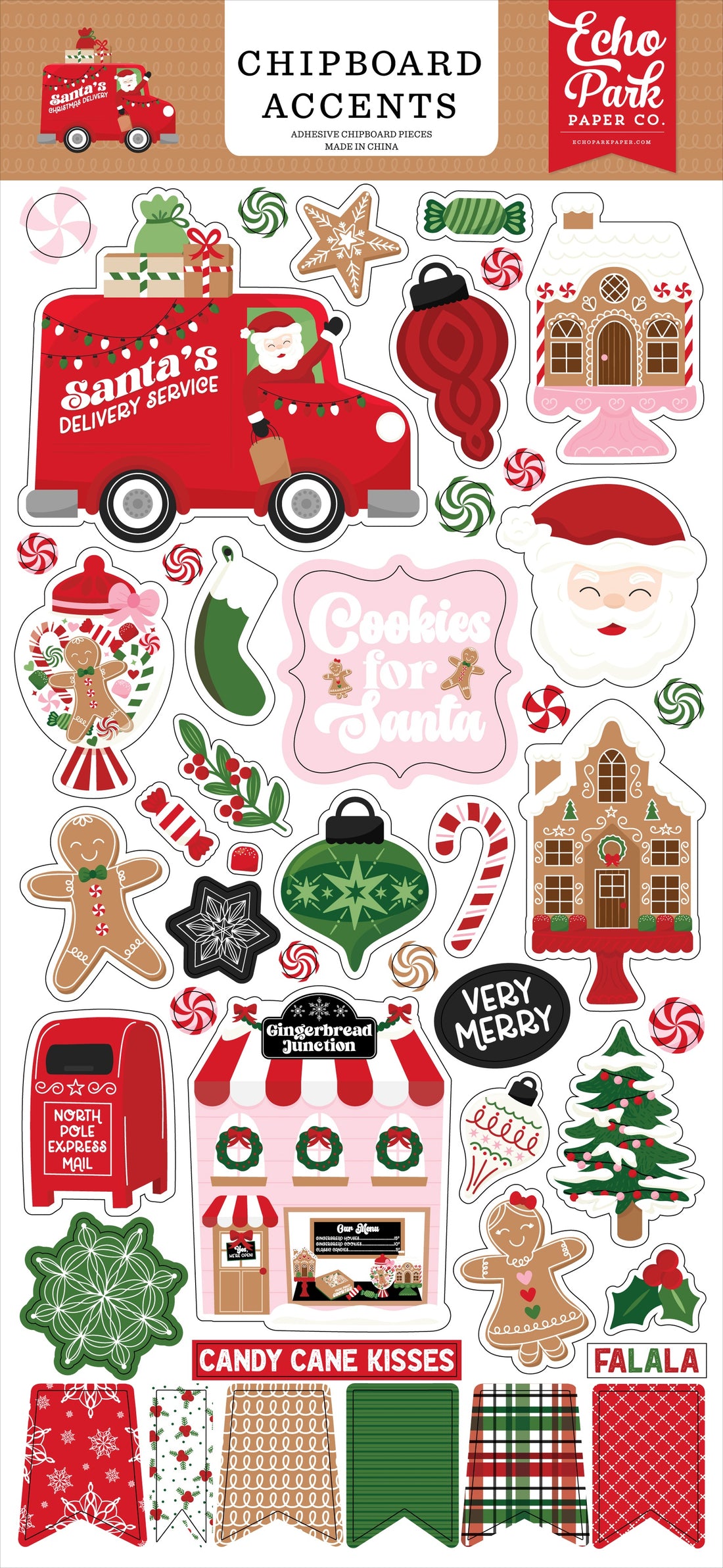 Echo Park SANTA’S CHRISTMAS DELIVERY Chipboard Accents 46pc