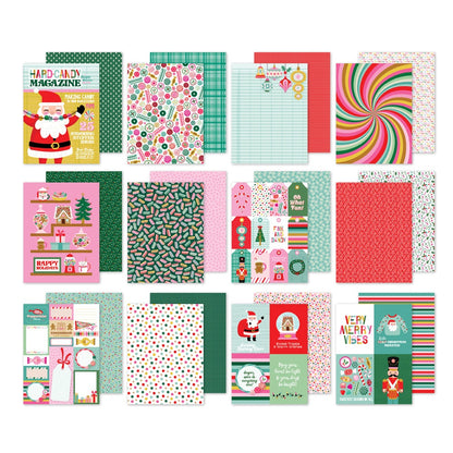 Collection of colorful stationery items with festive designs on a white background