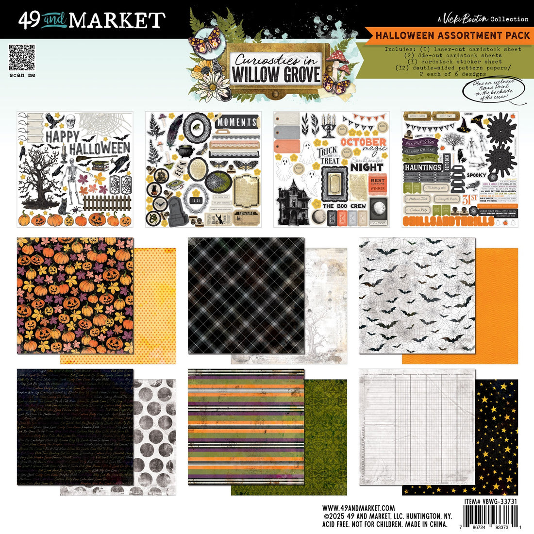 49 and Market Vicki Boutin CURIOSITIES IN WILLOW GROVE 12”X12” Halloween Assortment Pack