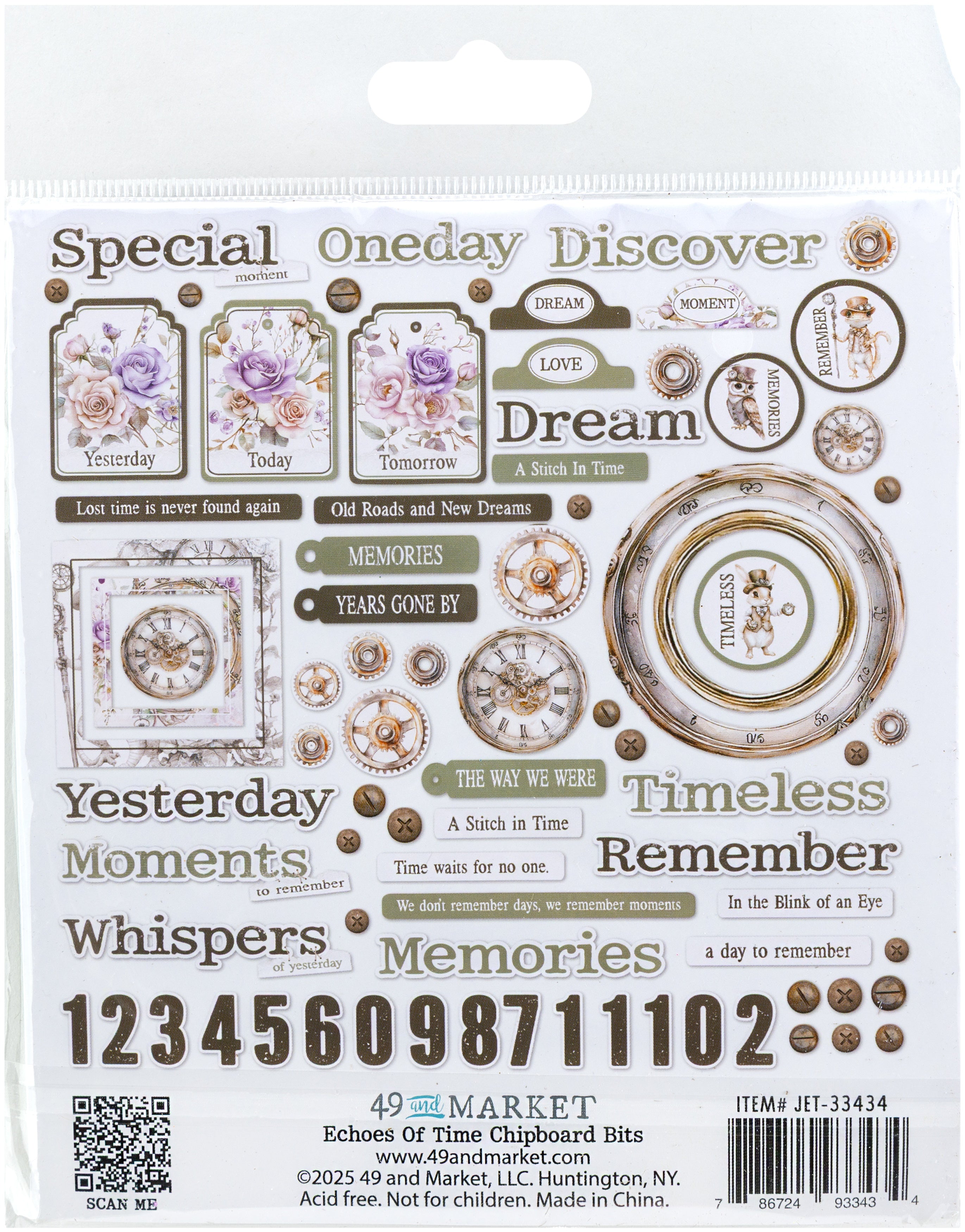 49 and Market ECHOES OF TIME Chipboard Bits 81pc