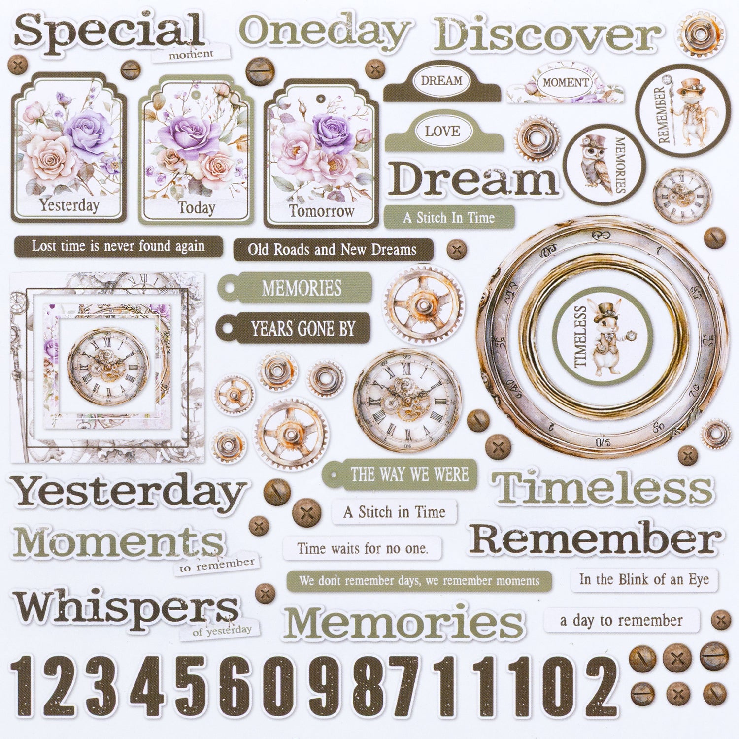 49 and Market ECHOES OF TIME Chipboard Bits 81pc