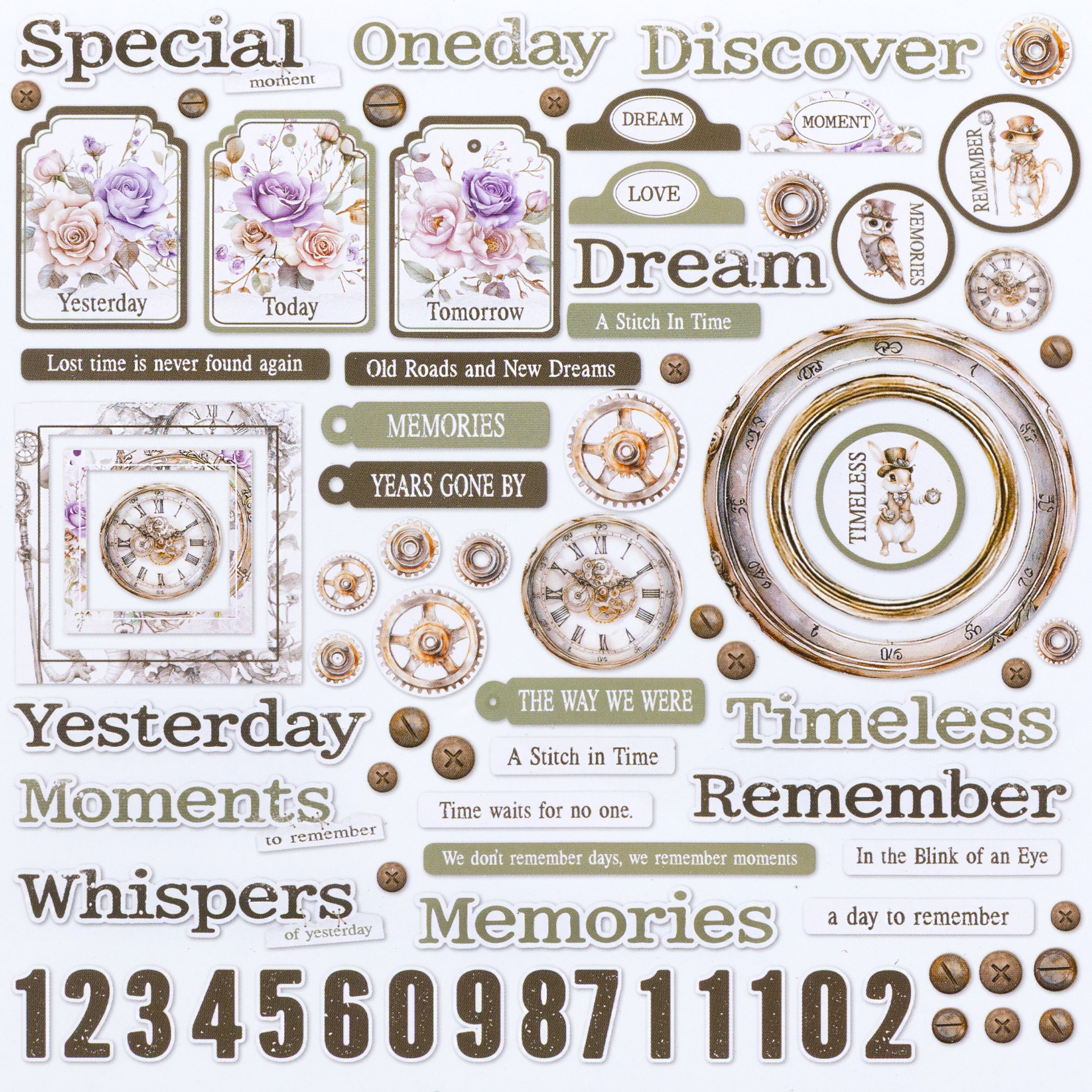 49 and Market ECHOES OF TIME Chipboard Bits 81pc