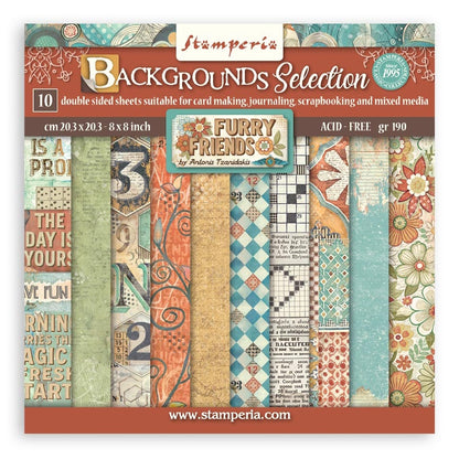 Stamperia Furry Friends BACKGROUNDS SELECTION 8"X8" Scrapbook Paper Pack