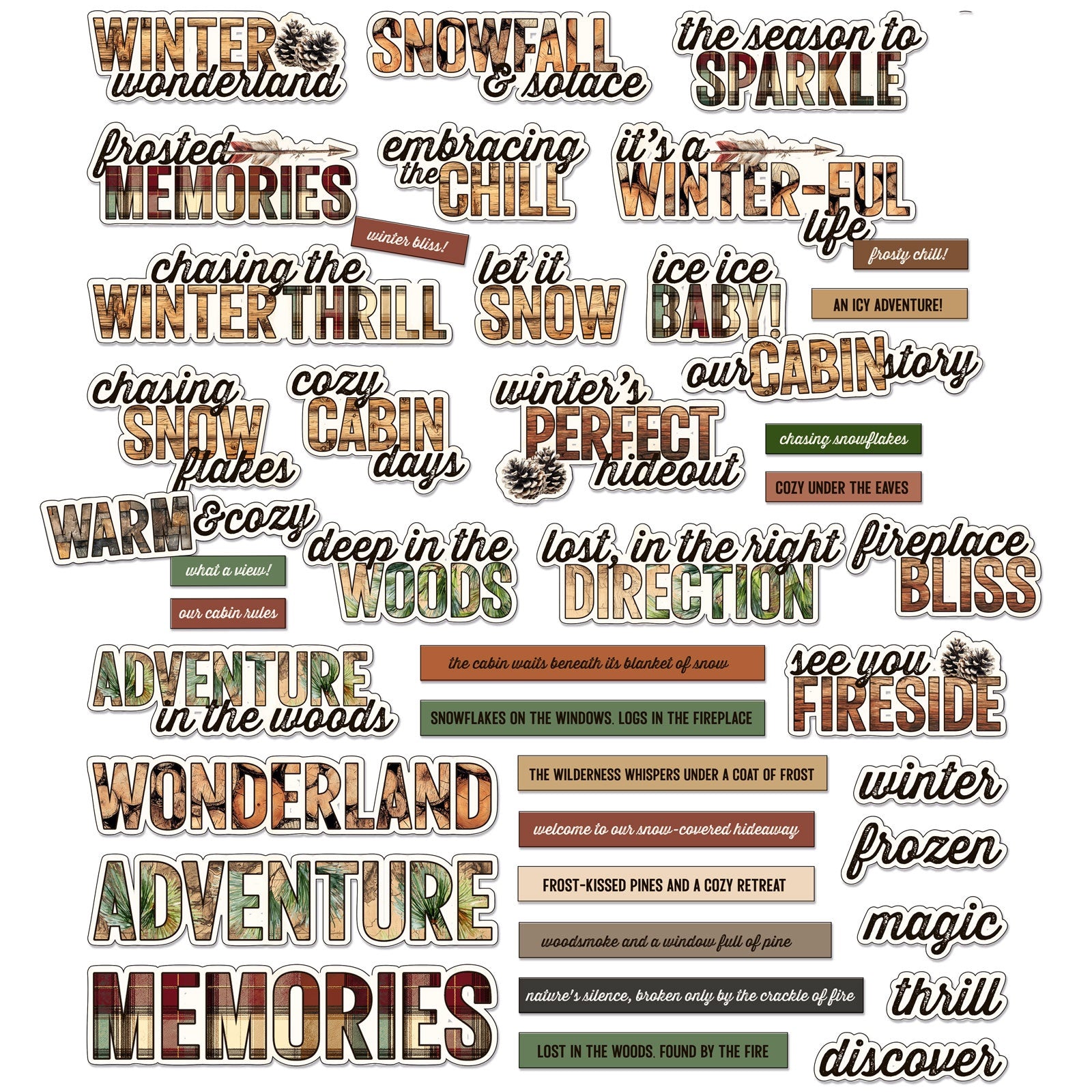 49 and Market TIMBER &amp; TWEED Chipboard Sentiments 42pc
