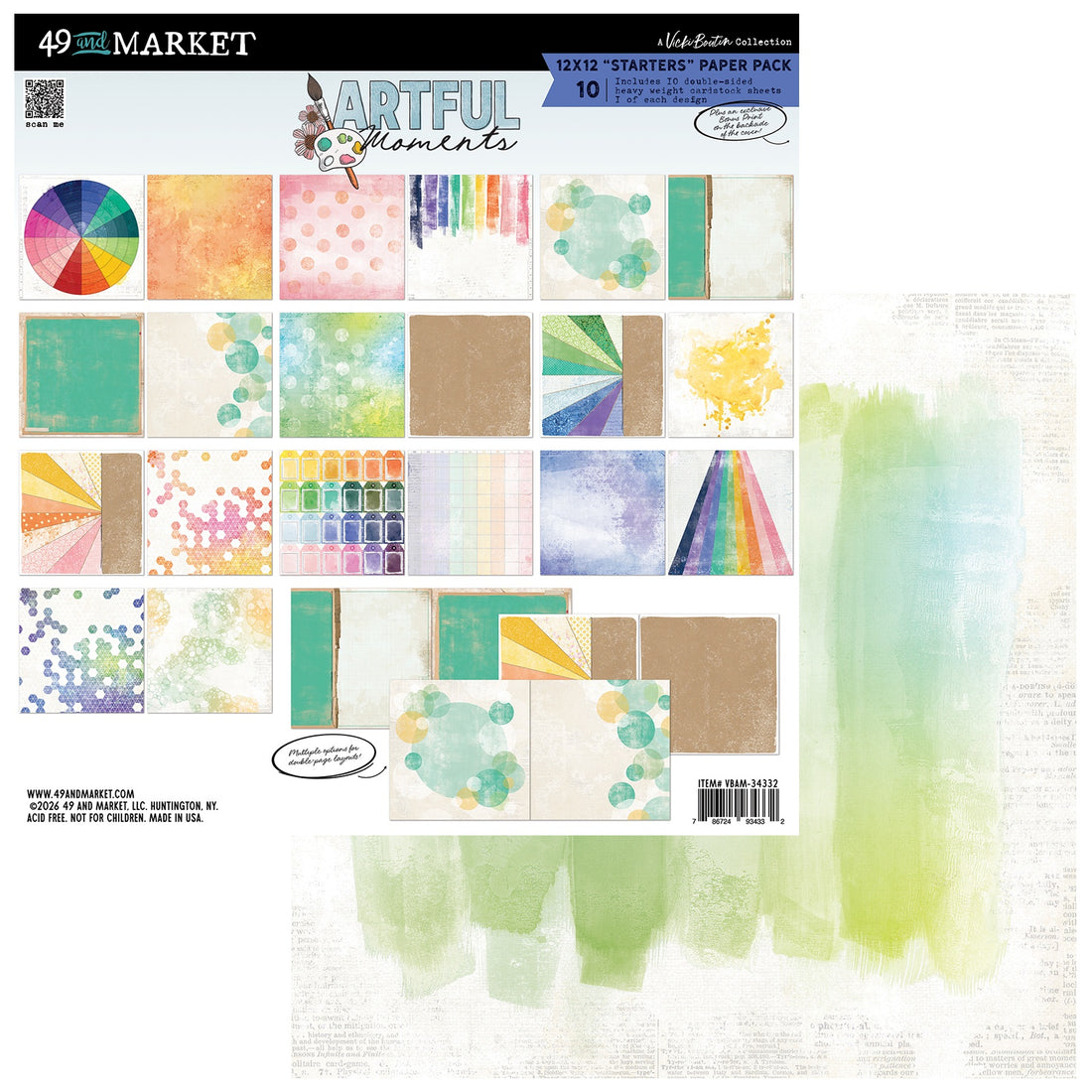 49 and Market Vicki Boutin ARTFUL MOMENTS 12”X12” Starters Paper Pack