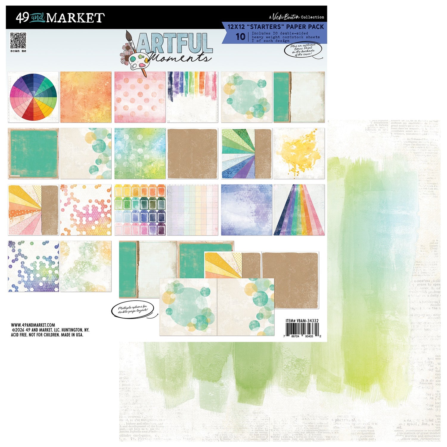 49 and Market Vicki Boutin ARTFUL MOMENTS 12”X12” Starters Paper Pack