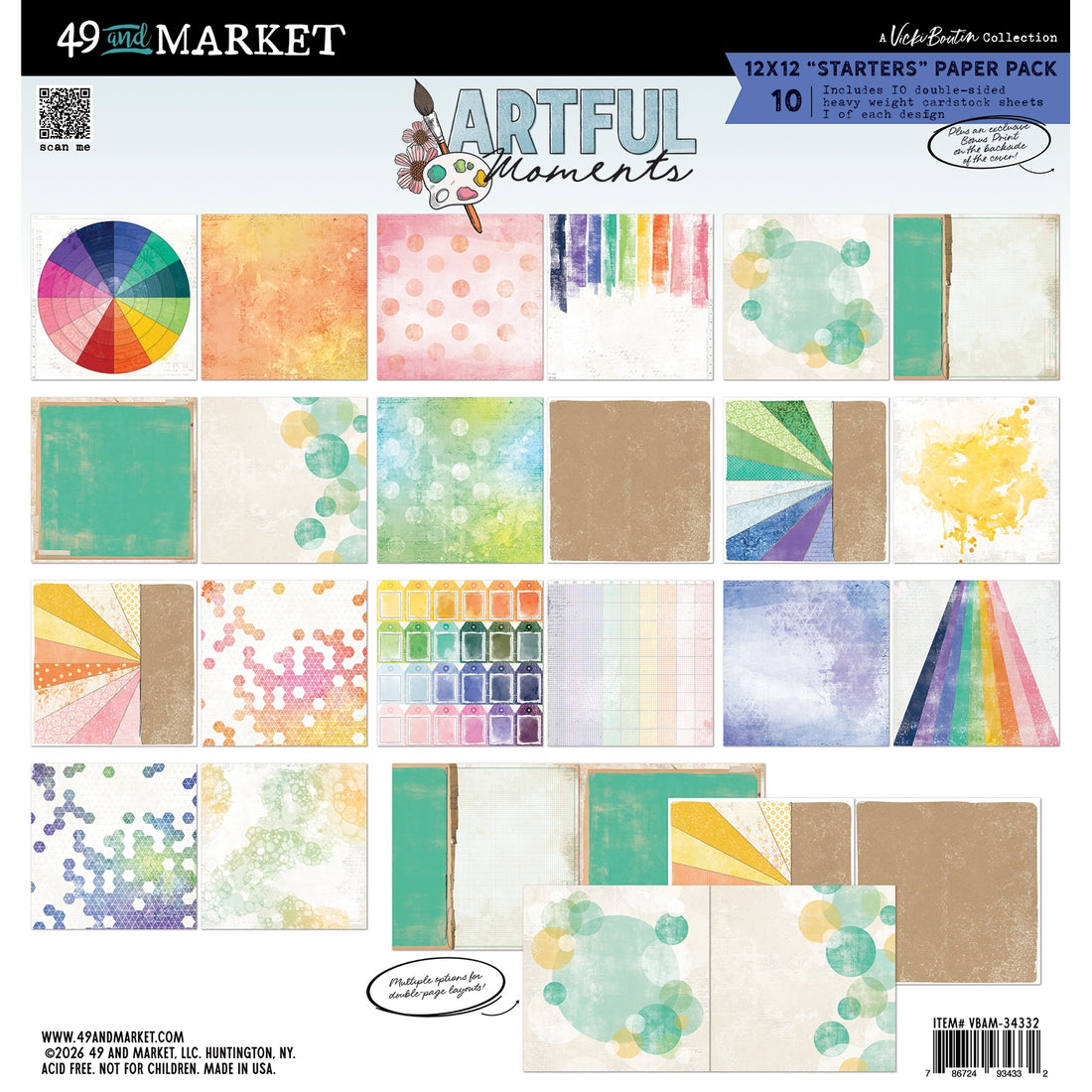 49 and Market Vicki Boutin ARTFUL MOMENTS 12”X12” Starters Paper Pack