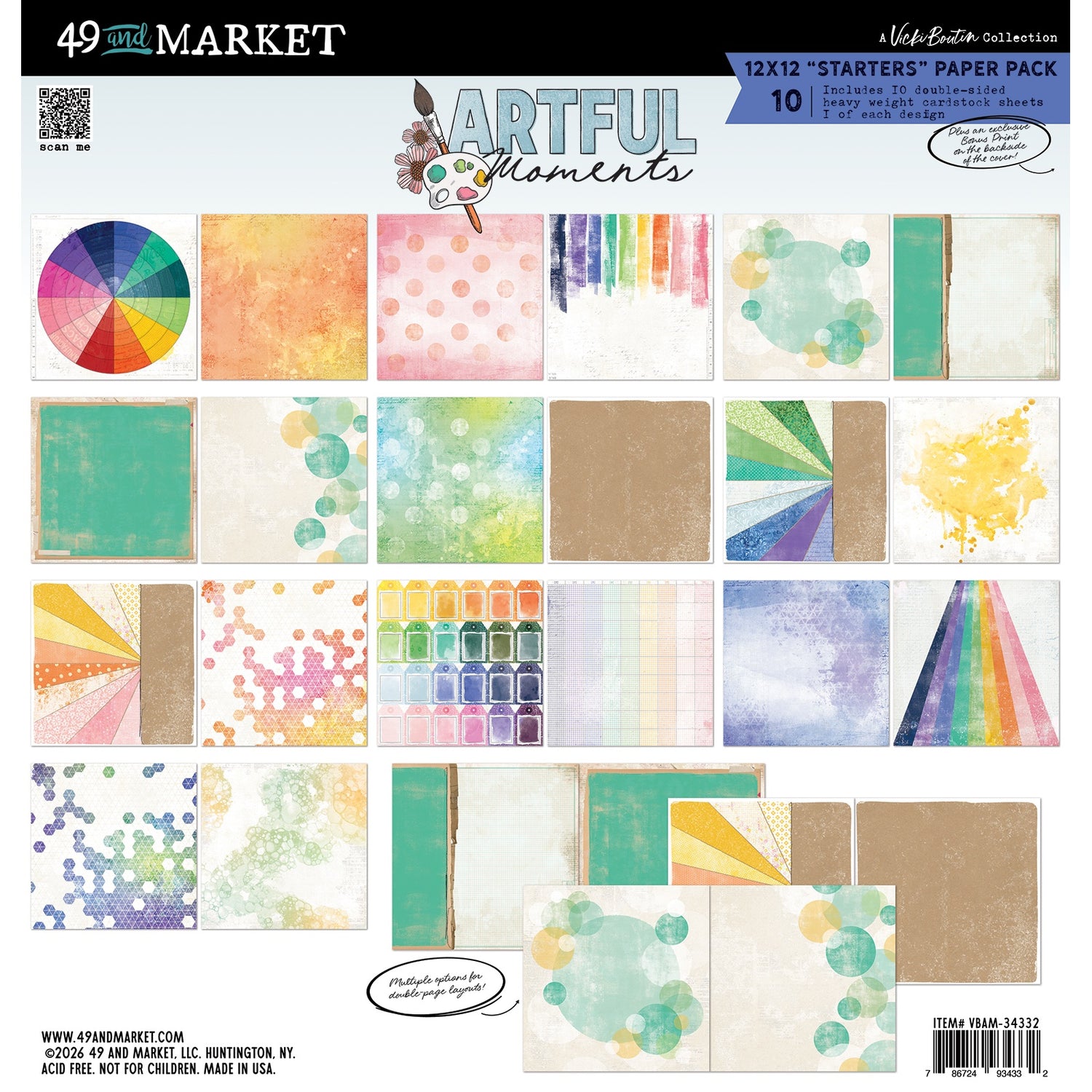 49 and Market Vicki Boutin ARTFUL MOMENTS 12”X12” Starters Paper Pack