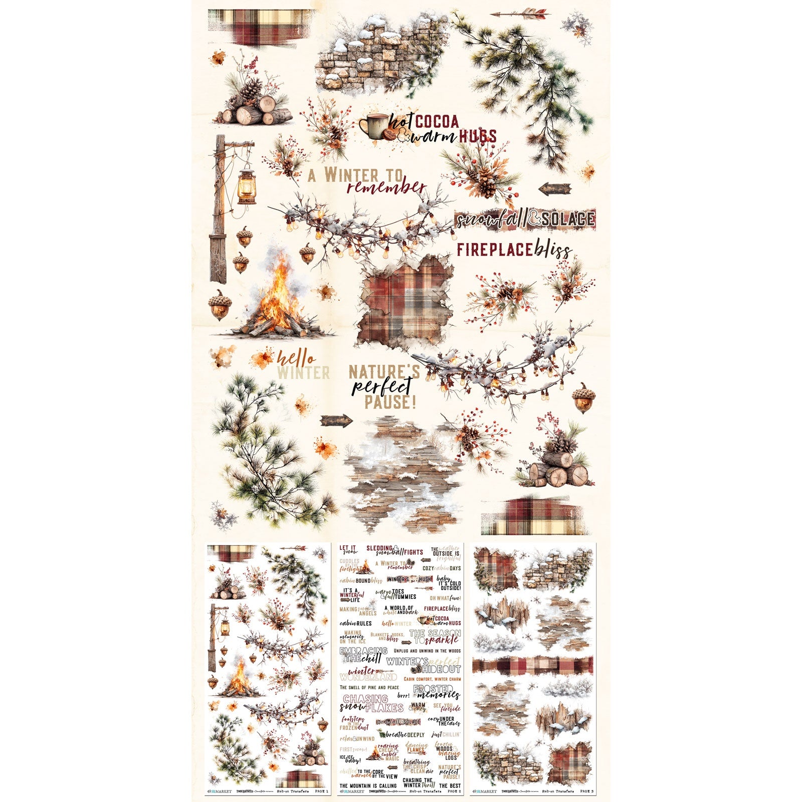 49 and Market TIMBER &amp; TWEED Rub-On Transfer Set