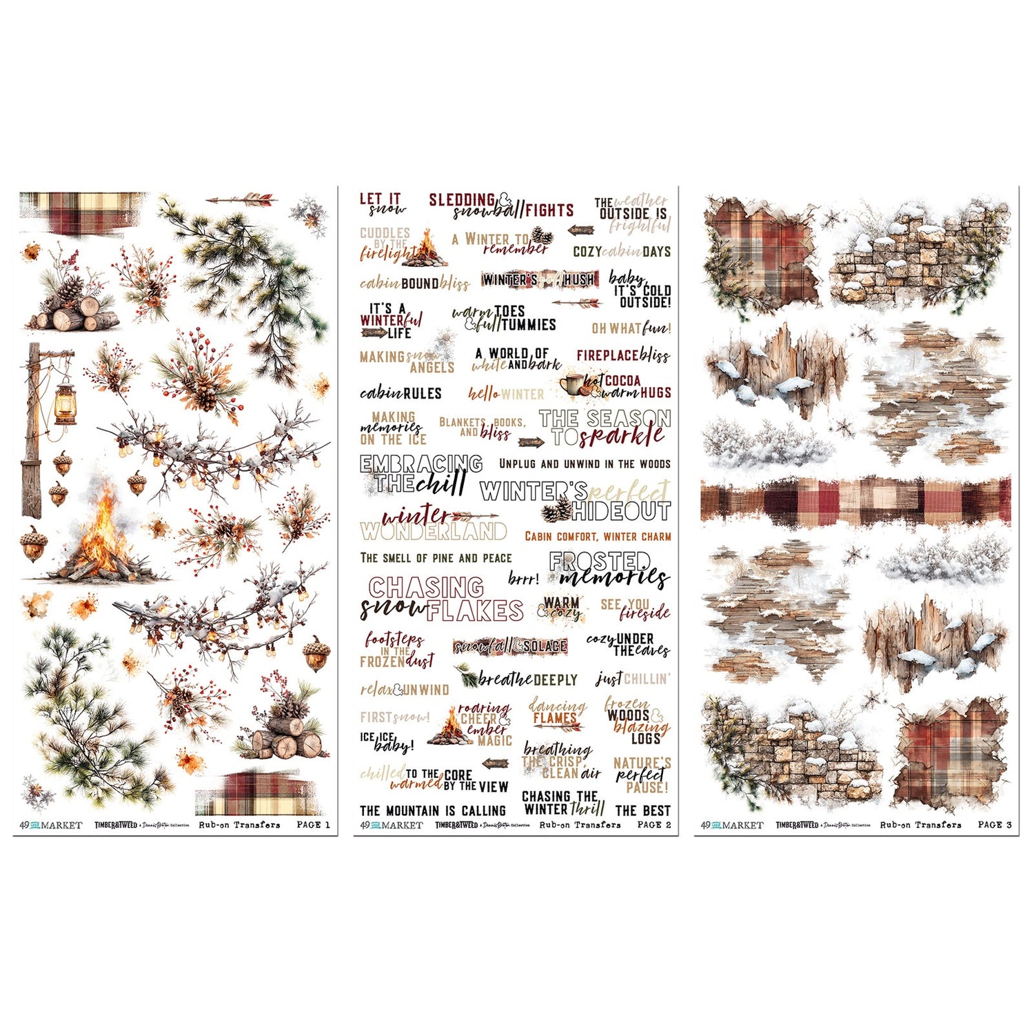 49 and Market TIMBER &amp; TWEED Rub-On Transfer Set