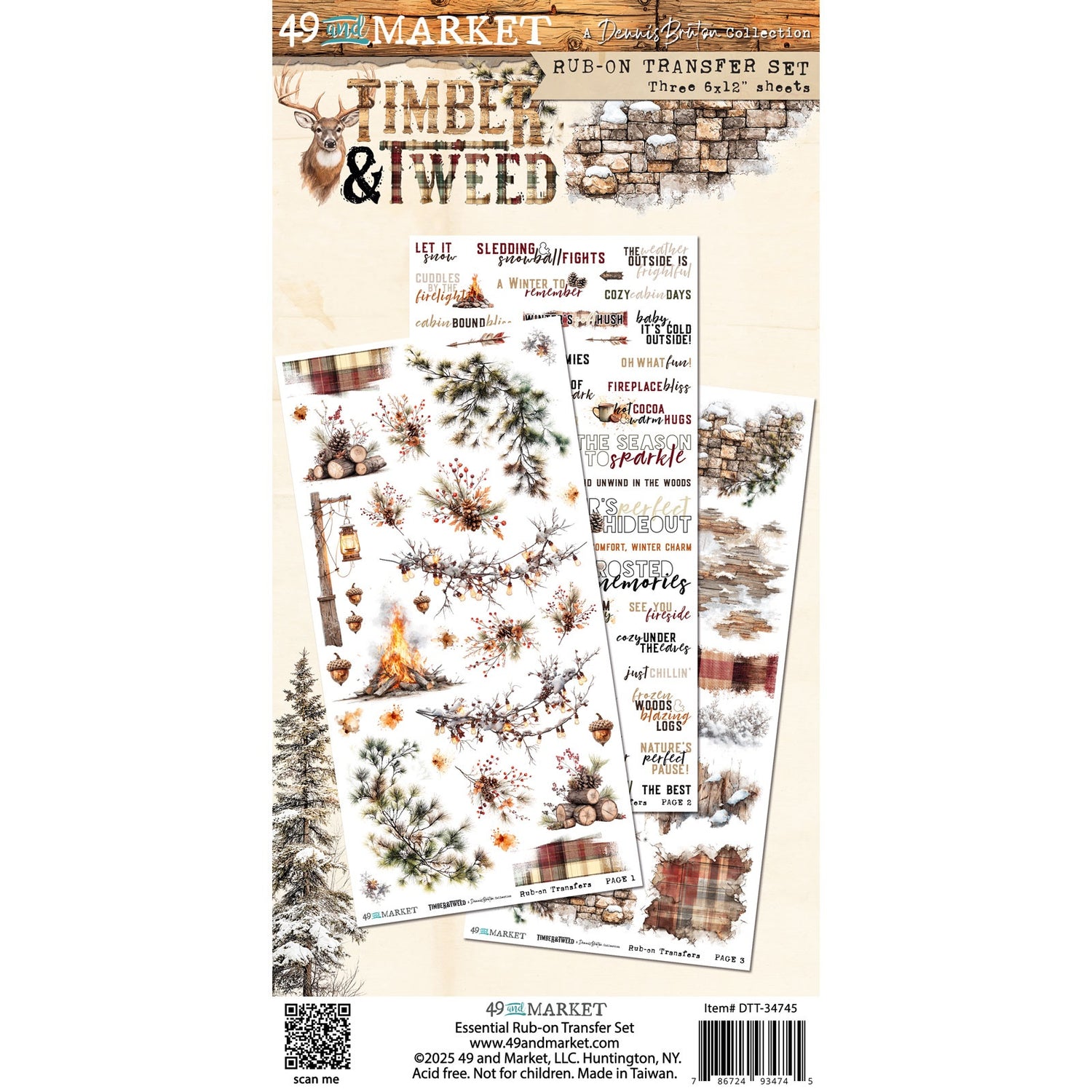 49 and Market TIMBER &amp; TWEED Rub-On Transfer Set