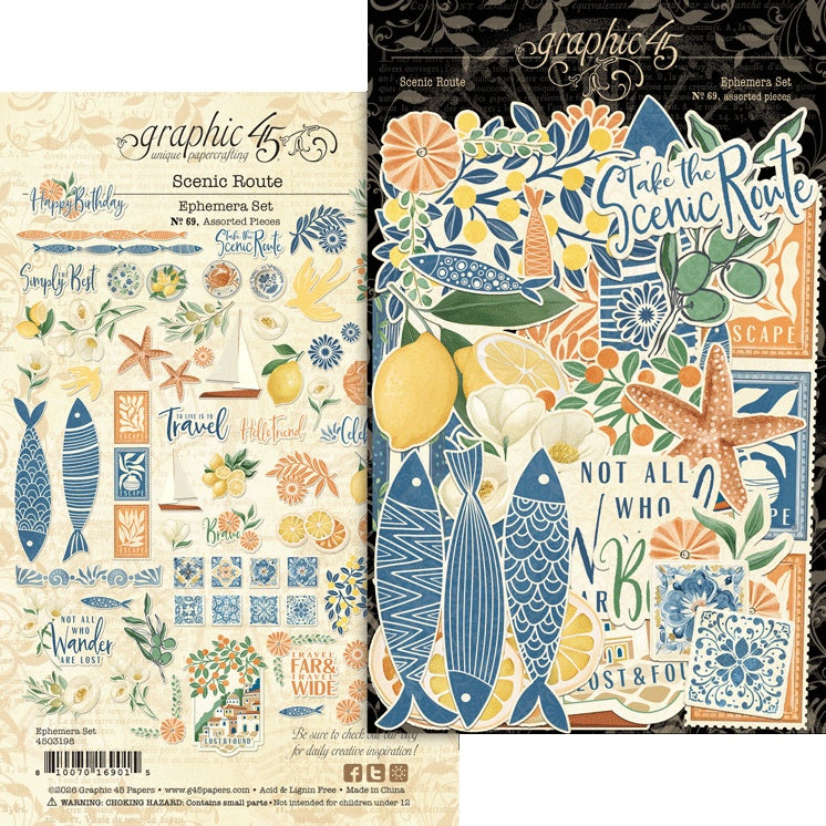 Graphic 45 SCENIC ROUTE Ephemera Set 69pc