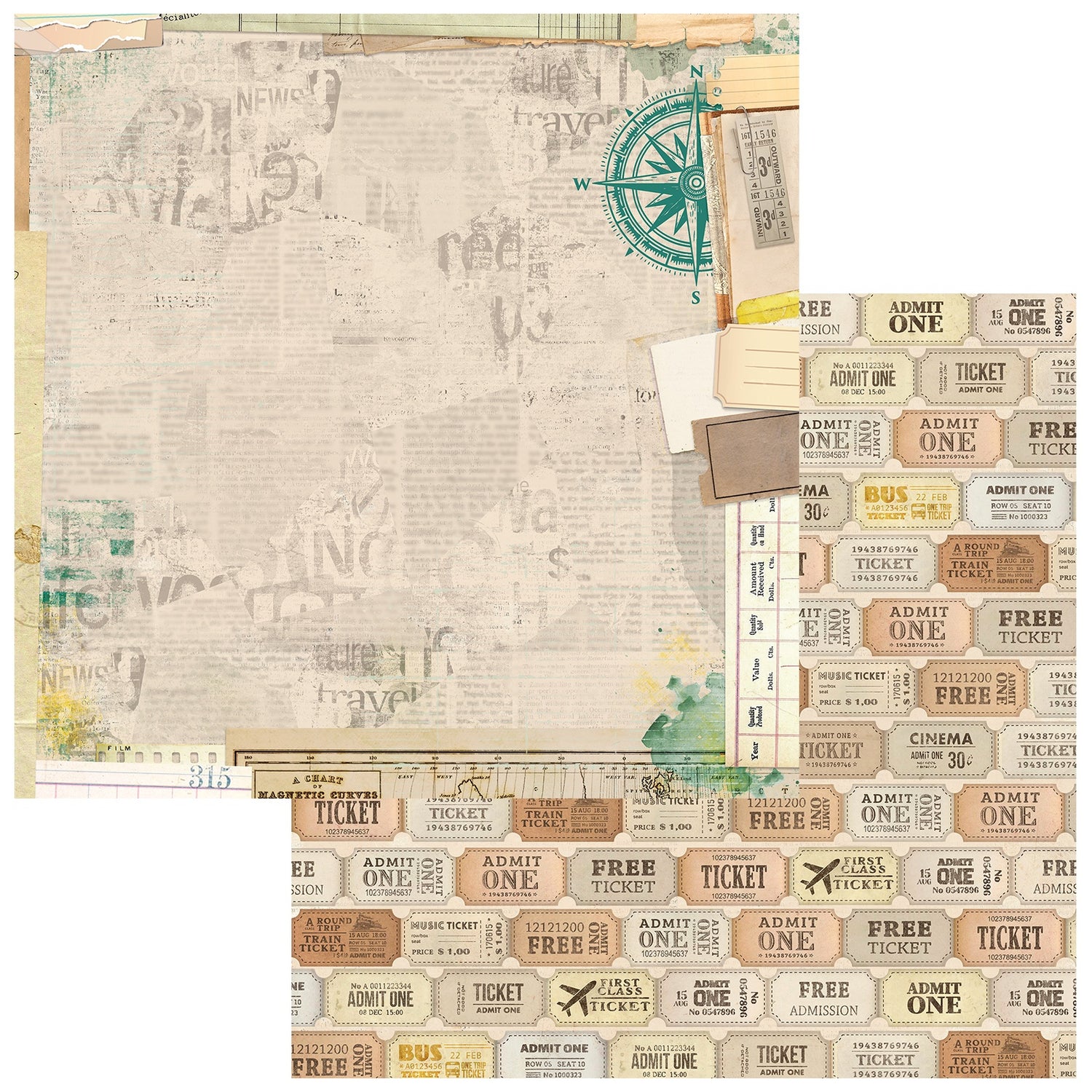 49 and Market Travel Diaries TRAVEL NOTES 12”X12” Scrapbook Paper
