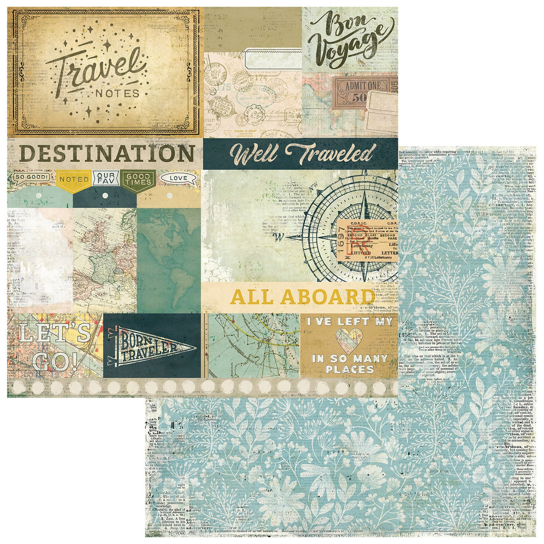 49 and Market Travel Diaries ALL ABOARD 12”X12” Scrapbook Paper