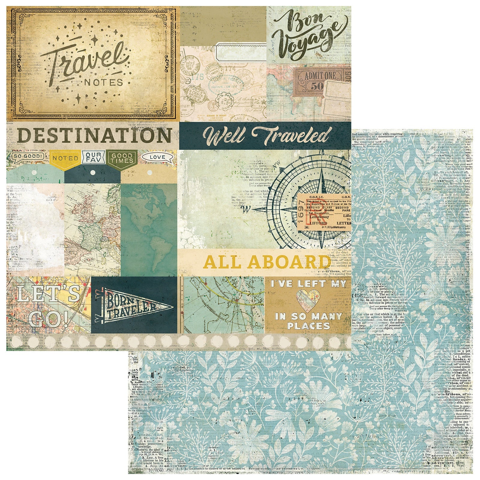 49 and Market Travel Diaries ALL ABOARD 12”X12” Scrapbook Paper
