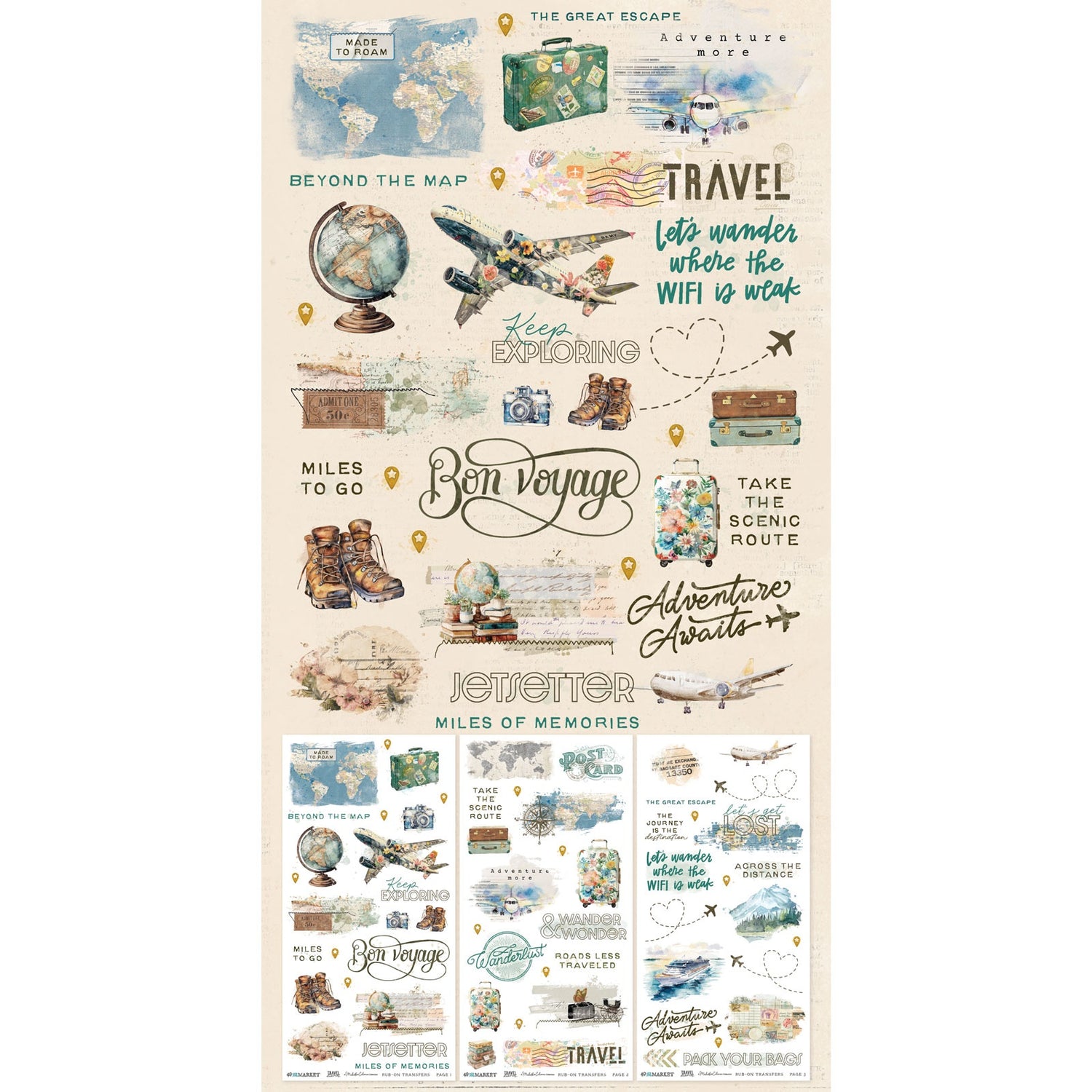 49 and Market TRAVEL DIARIES Rub On Transfer Set