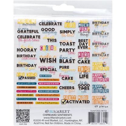 49 and Market GLIMMER AND GLEE Chipboard Sentiments 49pc
