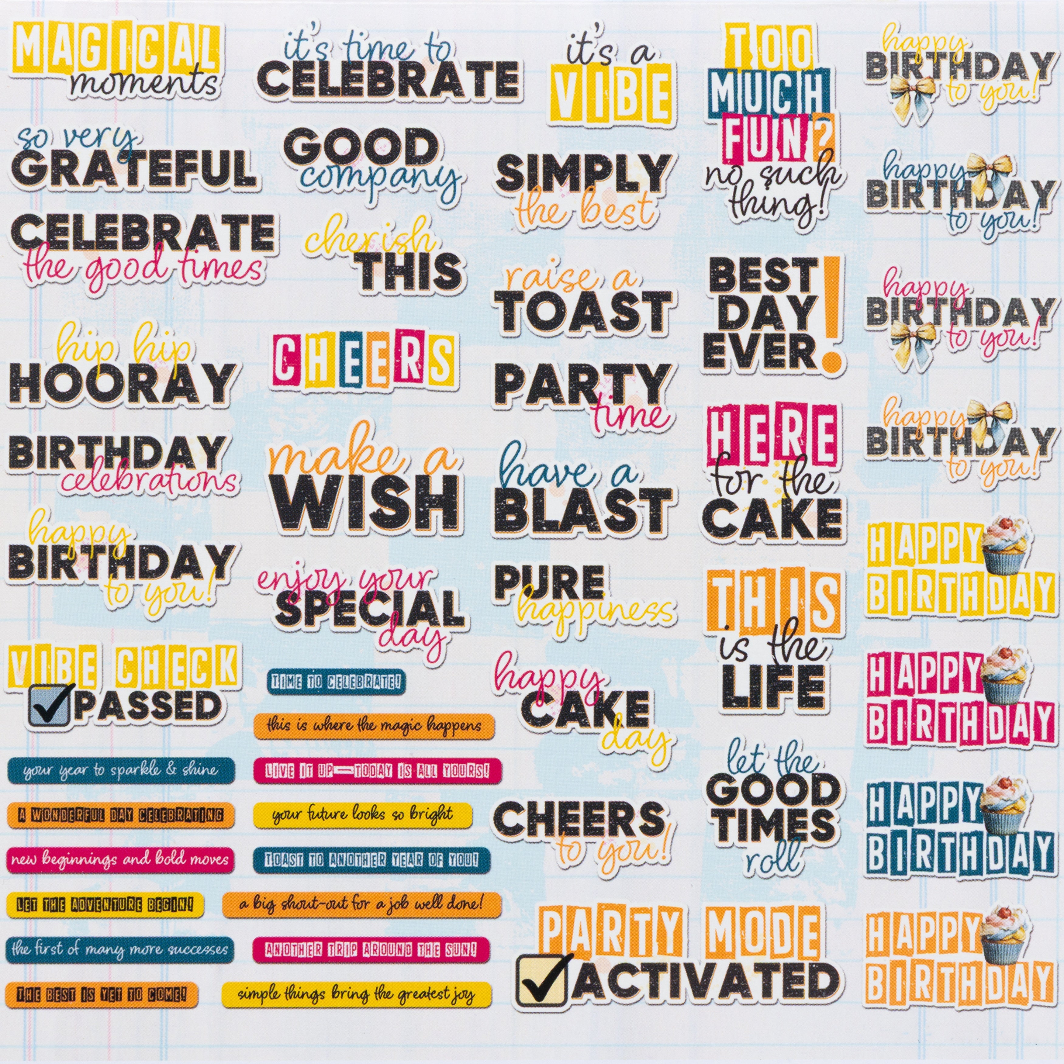 49 and Market GLIMMER AND GLEE Chipboard Sentiments 49pc