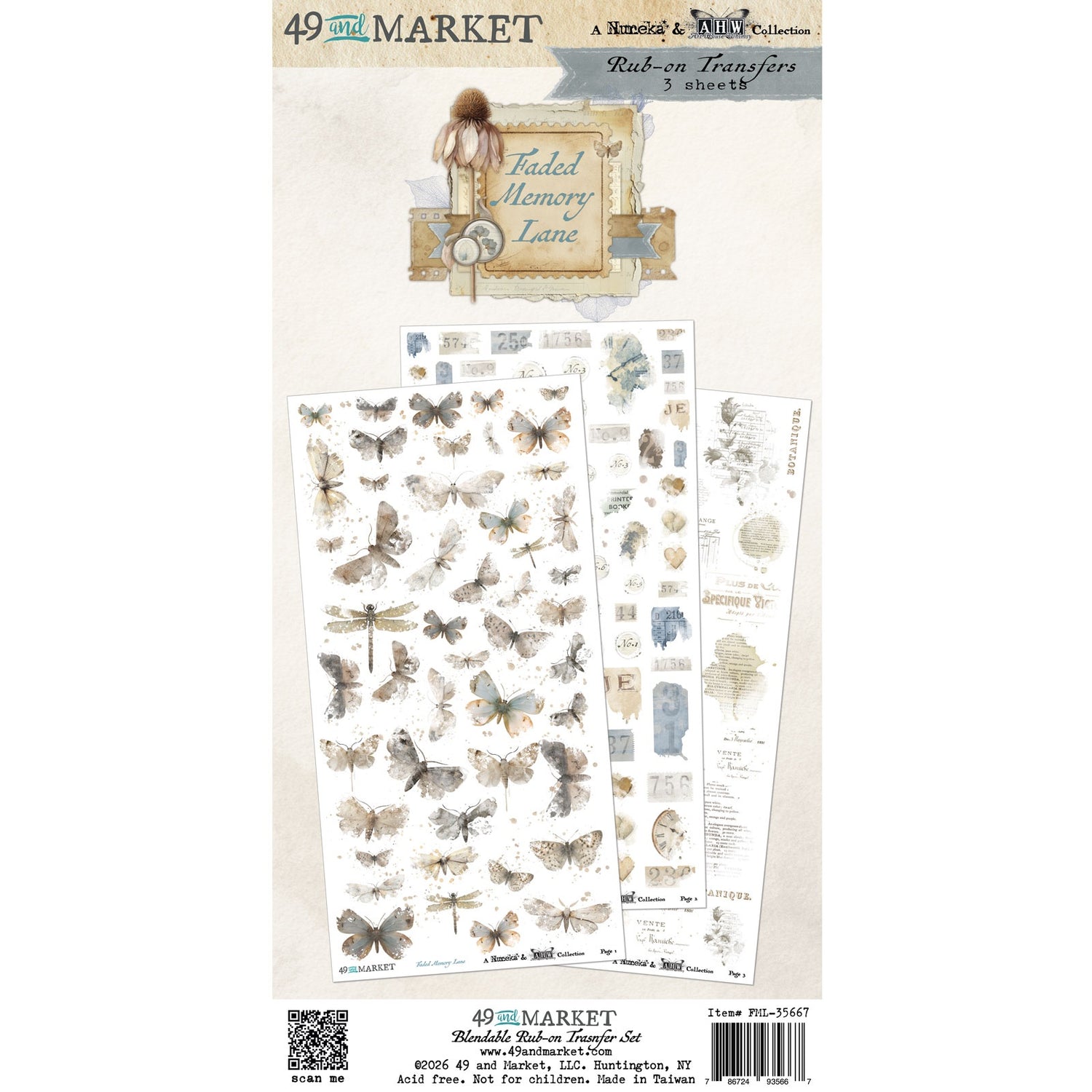 49 and Market FADED MEMORY LANE Rub-On Transfers