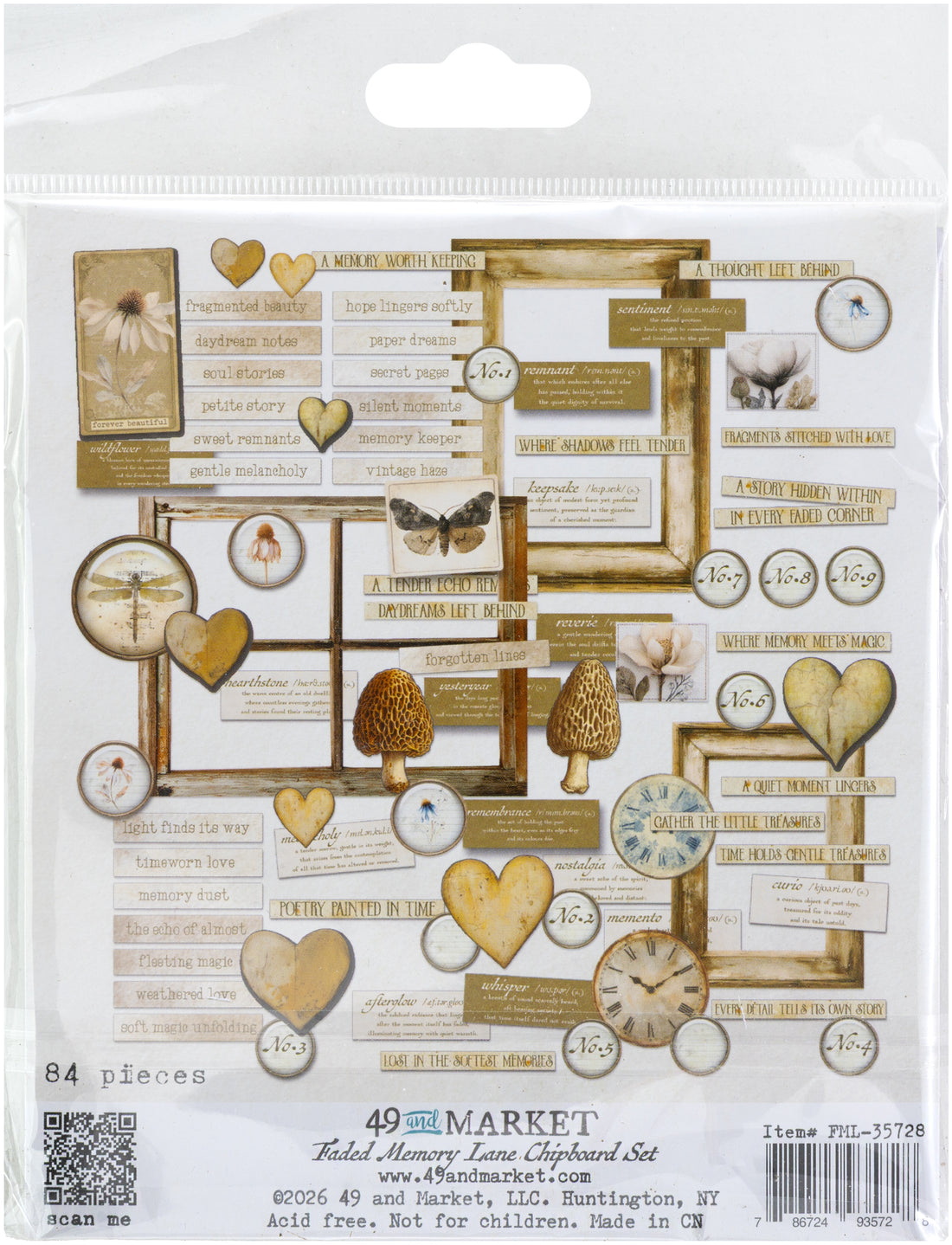 49 and Market FADED MEMORY LANE Chipboard Set 84pc
