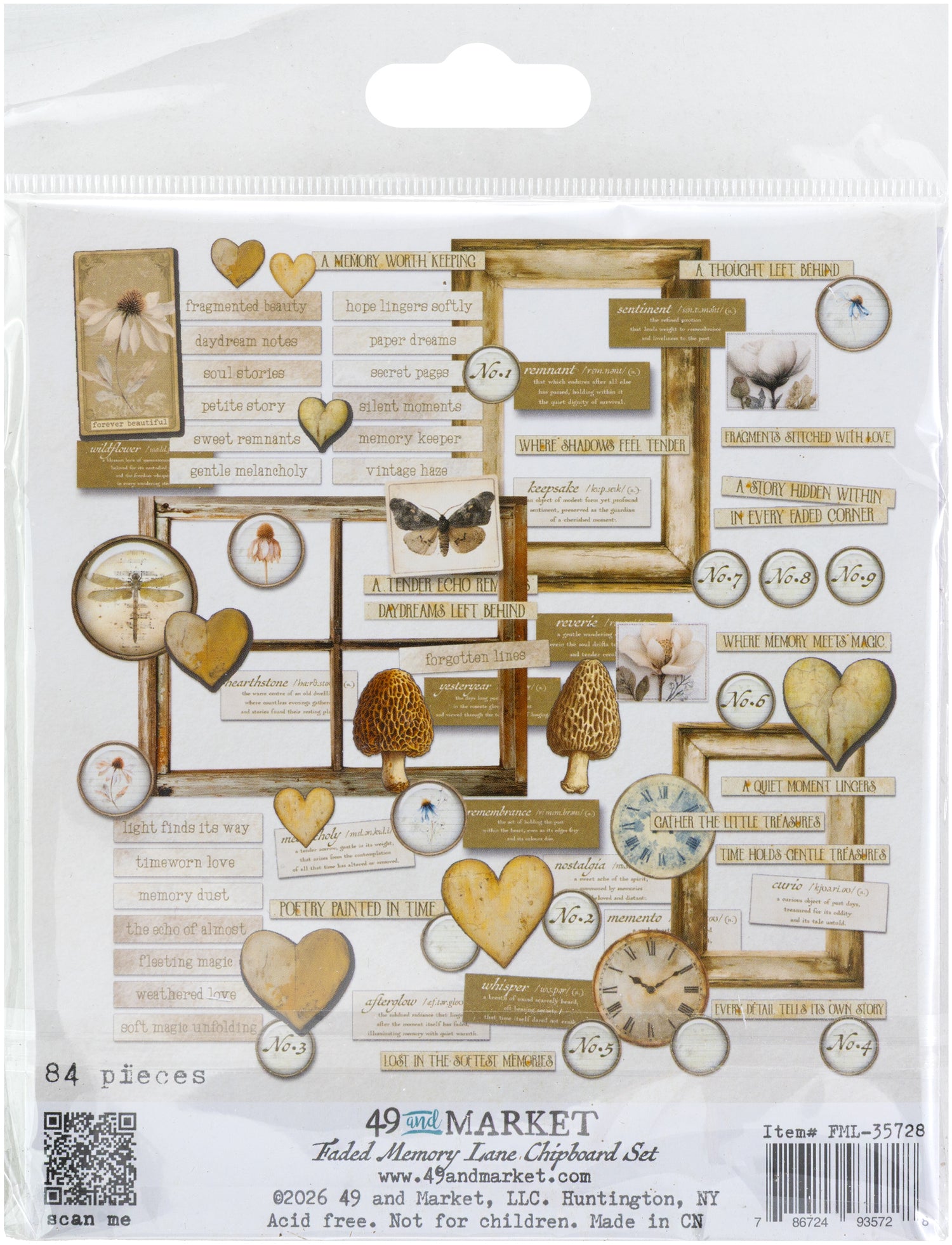 49 and Market FADED MEMORY LANE Chipboard Set 84pc
