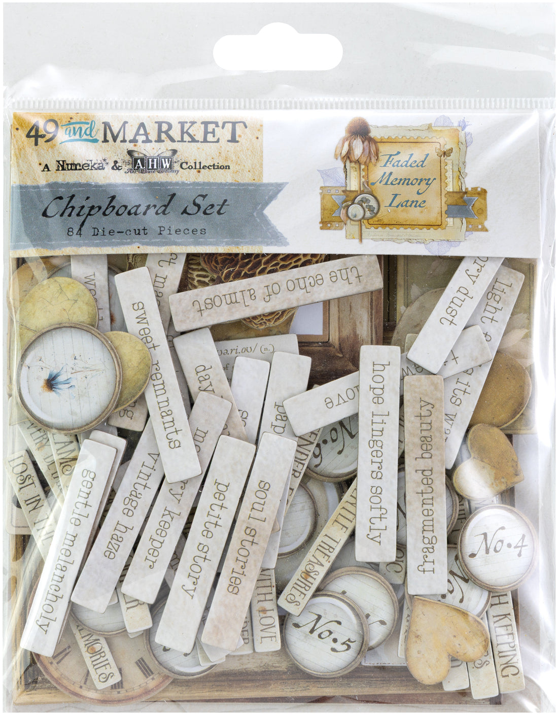 49 and Market FADED MEMORY LANE Chipboard Set 84pc