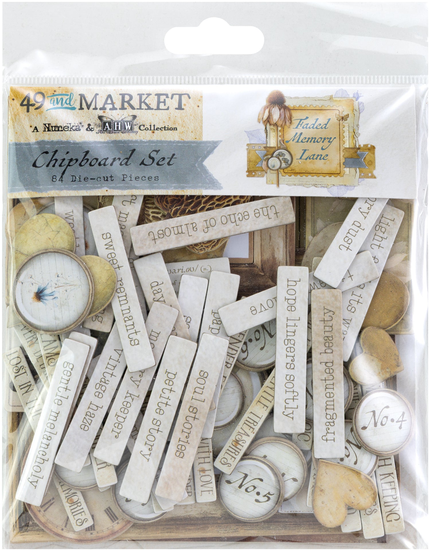 49 and Market FADED MEMORY LANE Chipboard Set 84pc