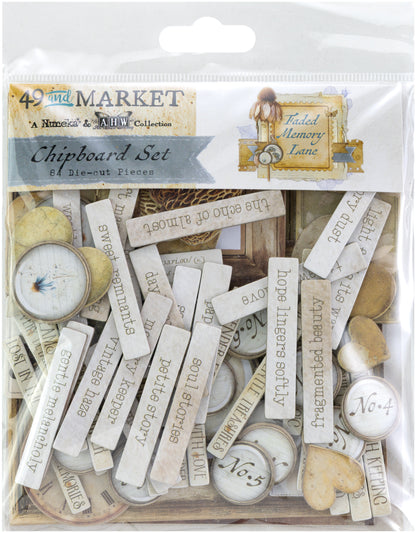 49 and Market FADED MEMORY LANE Chipboard Set 84pc