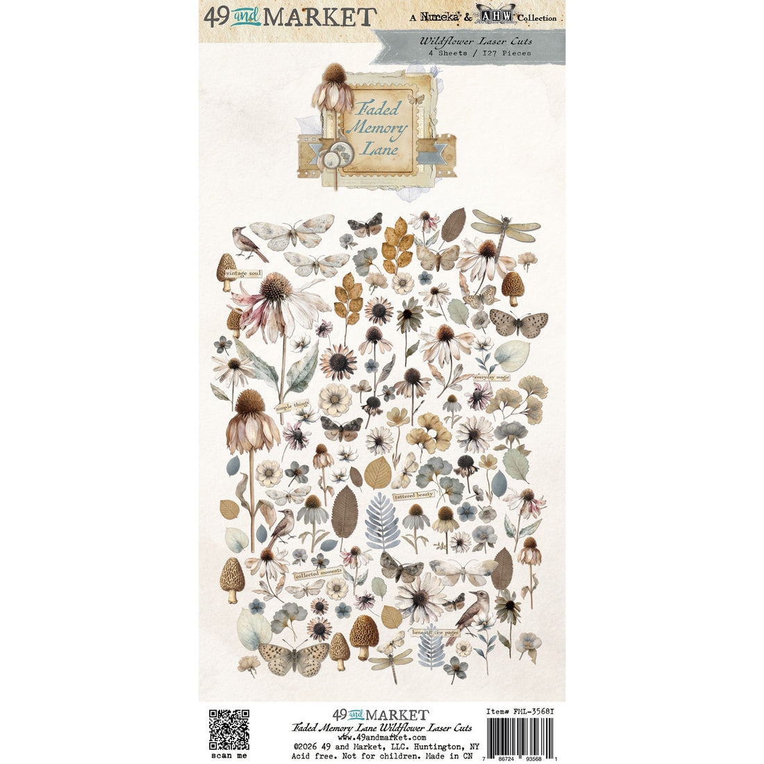 49 and Market FADED MEMORY LANE Wildflower Laser Cuts 127pc