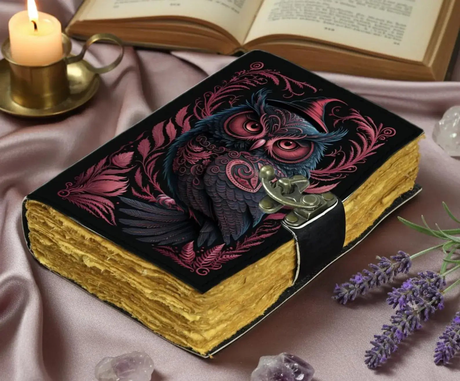 Soft Leather PINK WITCHY OWL Journal Vintage Blank A7