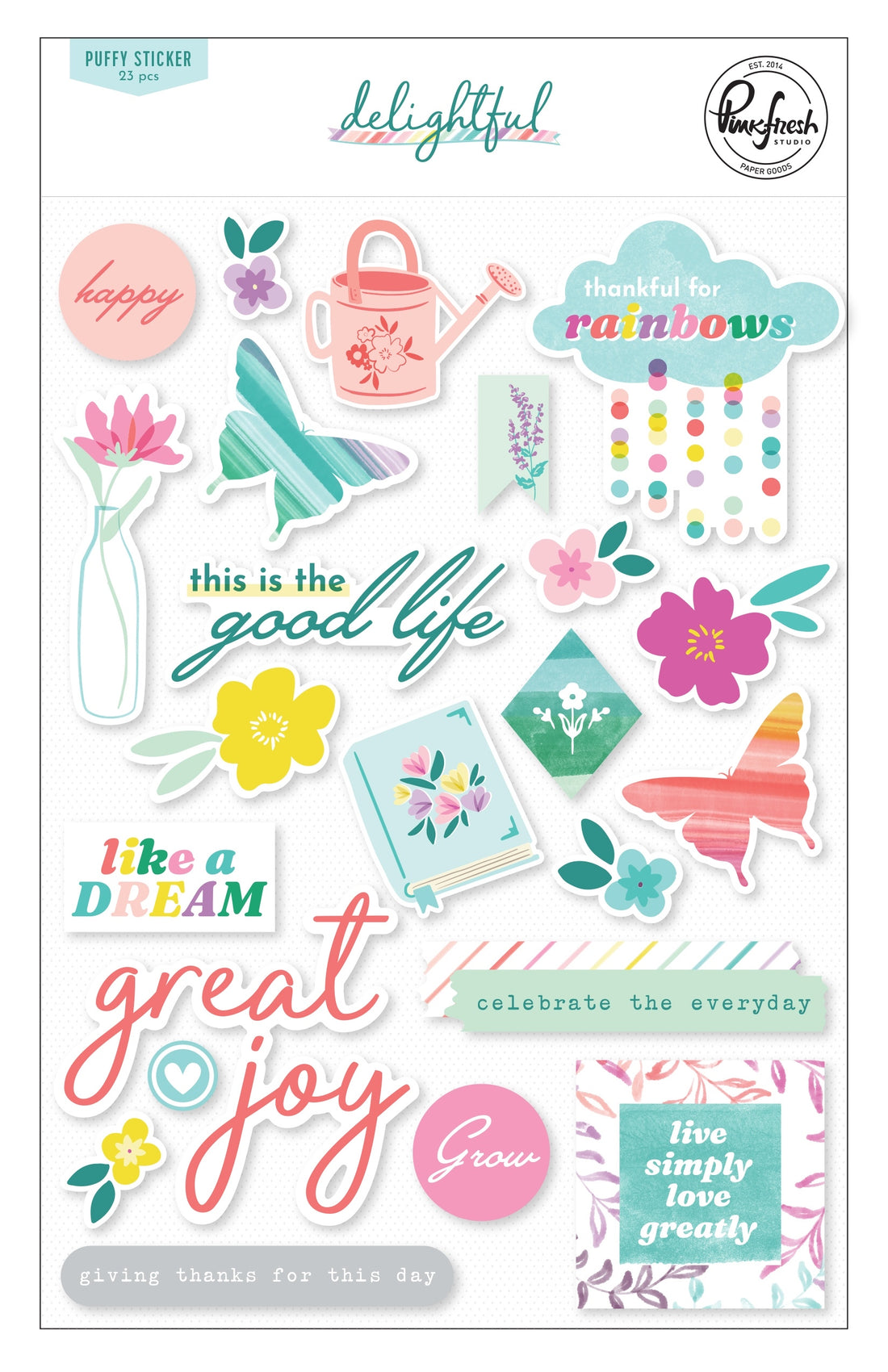 Pinkfresh Studio Delightful PUFFY STICKERS 23pc
