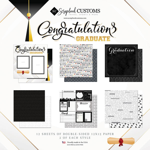 Scrapbook Customs CONGRATULATIONS GRADUATE 12”X12” Paper Pack 12pc