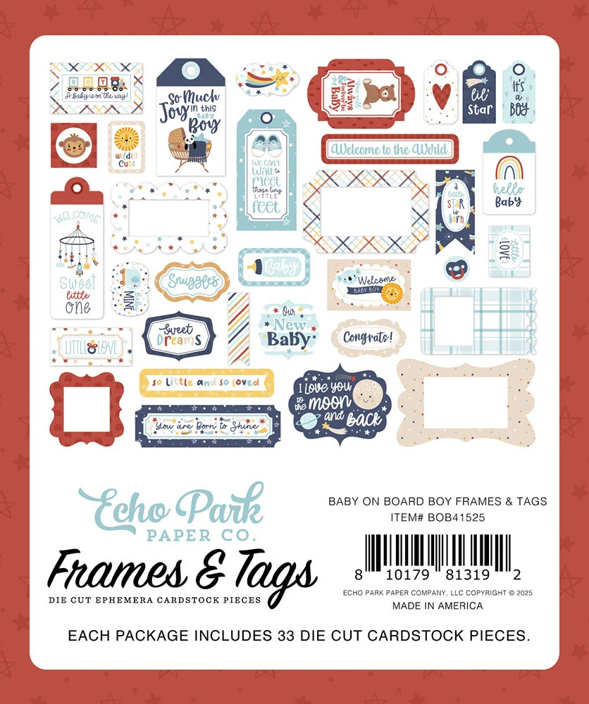 Echo Park Baby On Board IT’S A BOY Frames & Tags 33pc