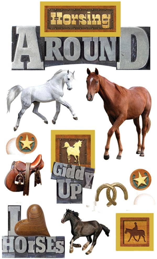 Paper House HORSING AROUND 3D Stickers 11pc