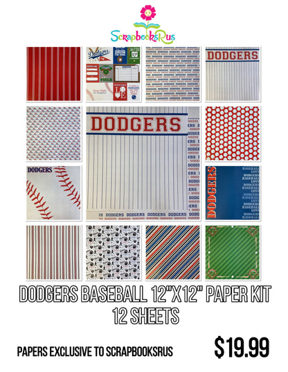 Scrapbooksrus DODGERS BASEBALL 12&quot;X12&quot; Scrapbook Paper Kit 12 Sheets