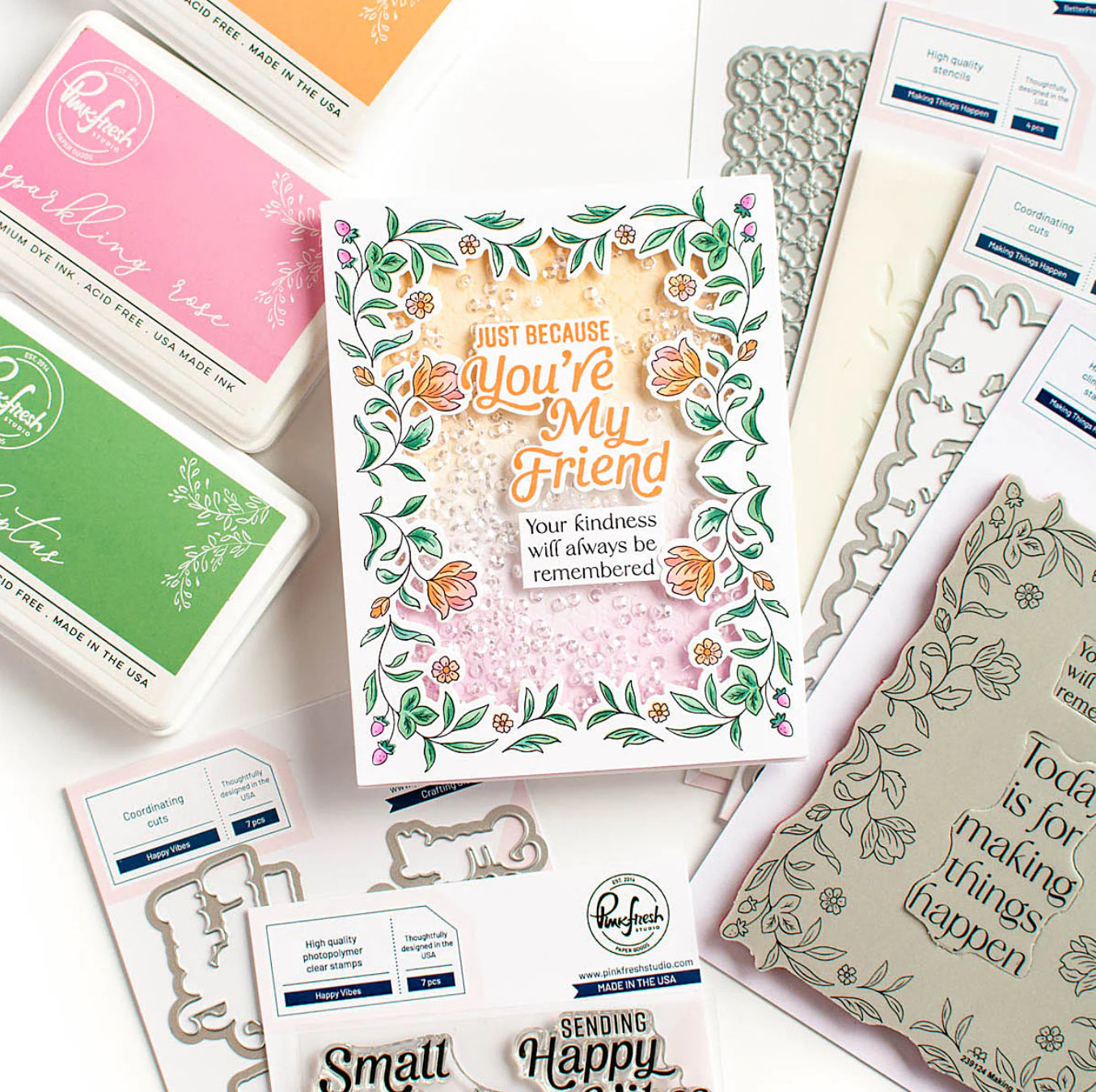 Pinkfresh Studio MAKING THINGS HAPPEN Stamp Stencel &amp; Die Set 9pc