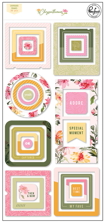 Pinkfresh Studio CHRYSANTHEMUM CHIPBOARD FRAMES 27pc