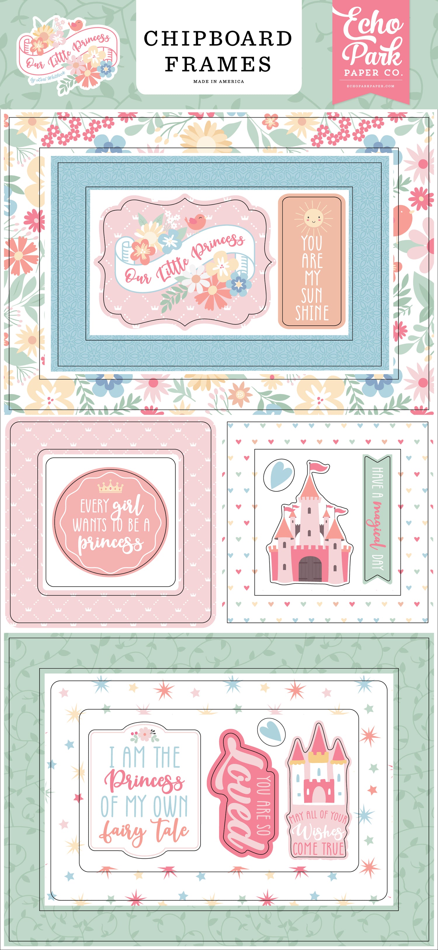 Echo Park OUR LITTLE PRINCESS Chipboard Frames 18pc