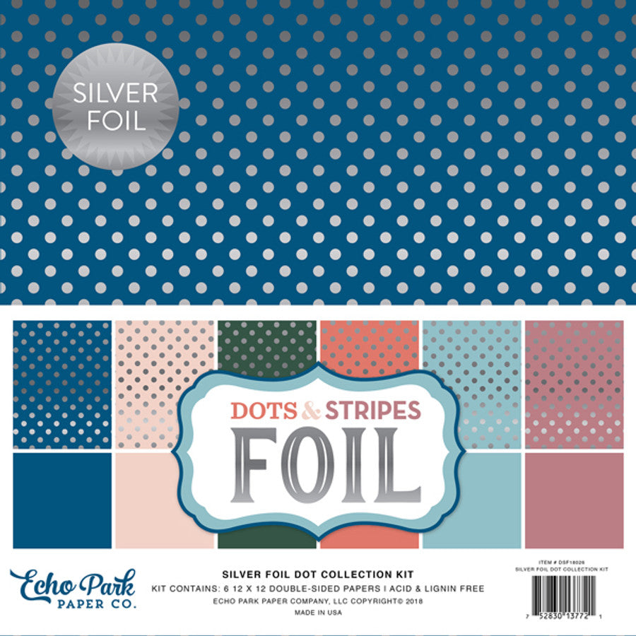 Echo Park Dots &amp; Stripes SILVER FOIL DOT Collection Kit